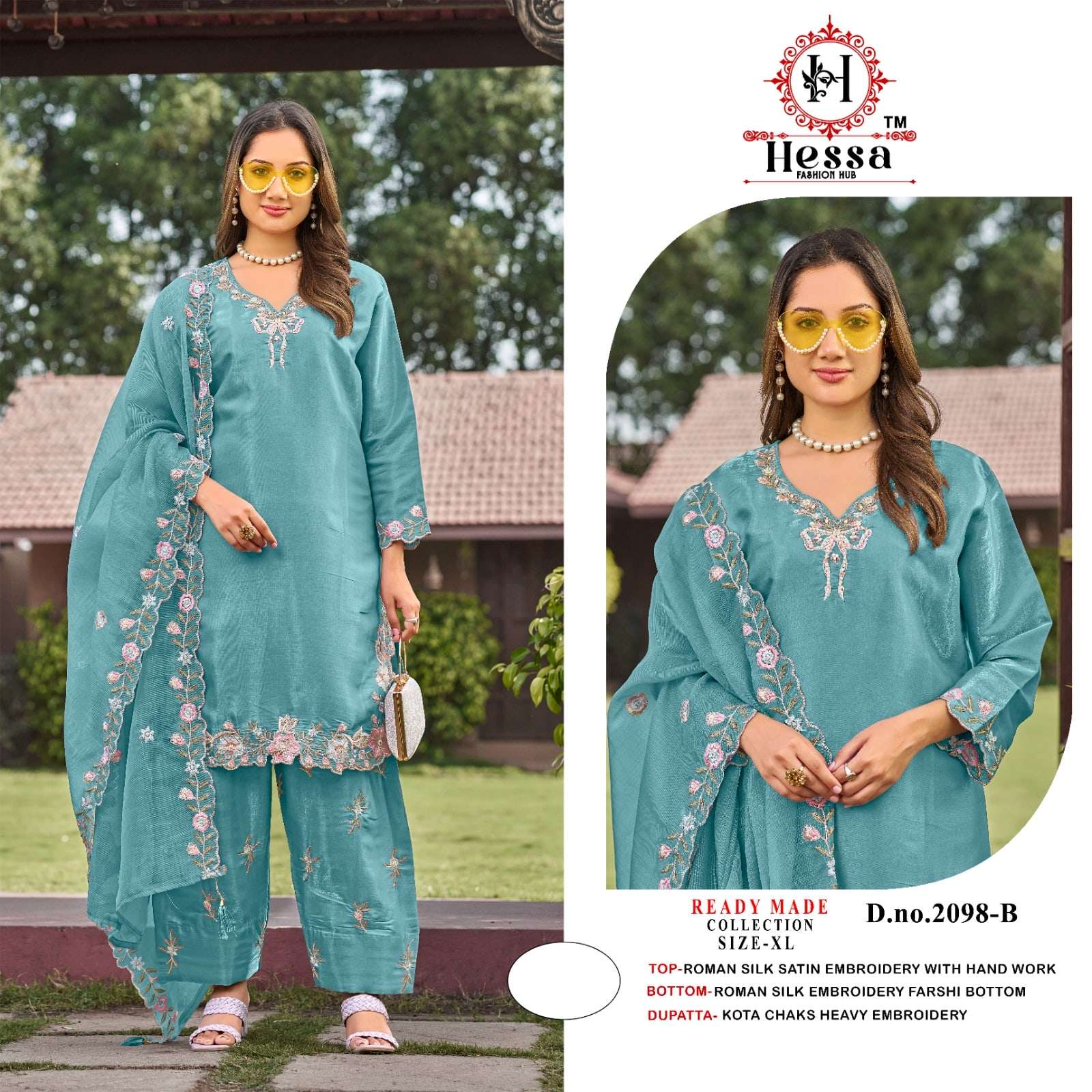 HESSA 2098 A TO D SERIES ROMAN SILK EMBROIDERY PAKISTANI STITCHED DRESSES-00310