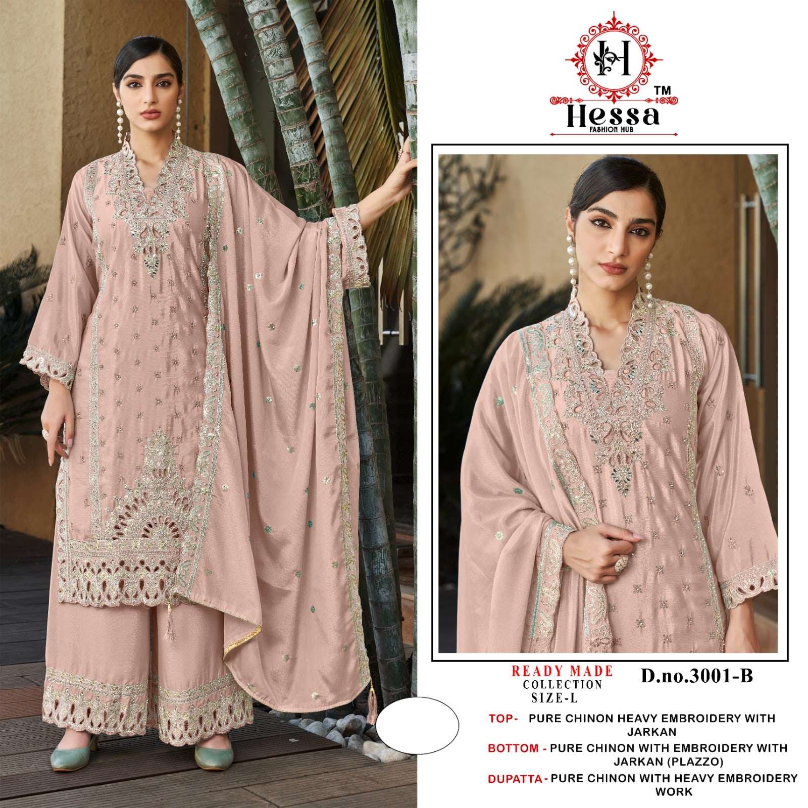 HESSA 3001 A TO D SERIES CHINON SILK EMBROIDERY PAKISTANI STITCHED DRESSES-00310