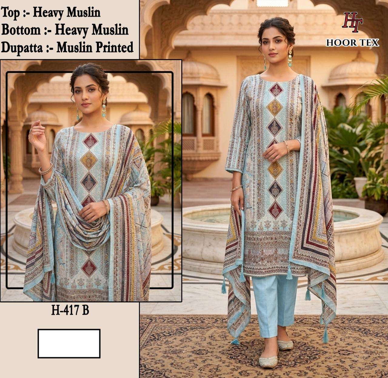 HOOR TEX HF-417 A TO D SERIES MUSLIN PRINTED STITCHED PAKISTANI DRESSES-00020