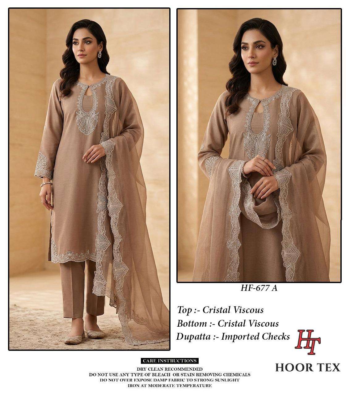 HOOR TEX HF-677 A TO D SERIES VISCOSE CRYSTAL EMBROIDERY STITCHED PAKISTANI SUIT-00020