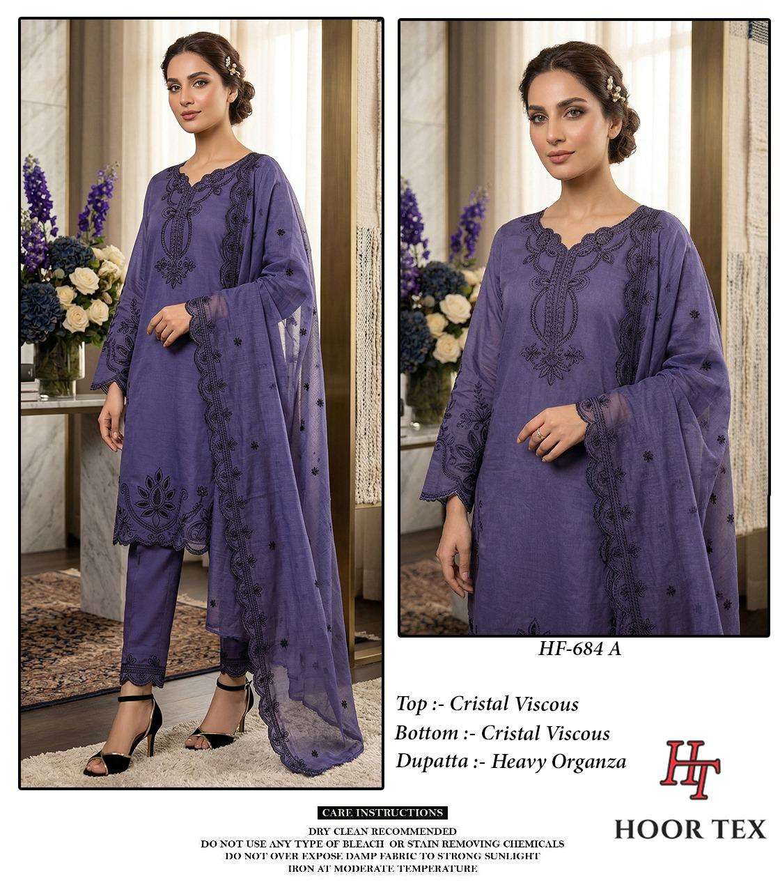 HOOR TEX HF-684 A TO D SERIES VISCOSE CRYSTAL EMBROIDERY STITCHED PAKISTANI SUIT-00020