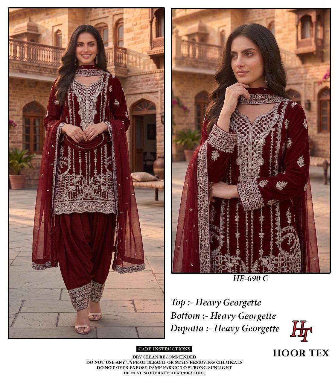 HOOR TEX HF-690 A TO D SERIES HEAVY GEORGETTE EMBROIDERY PAKISTANI STITCHED SUIT-00020