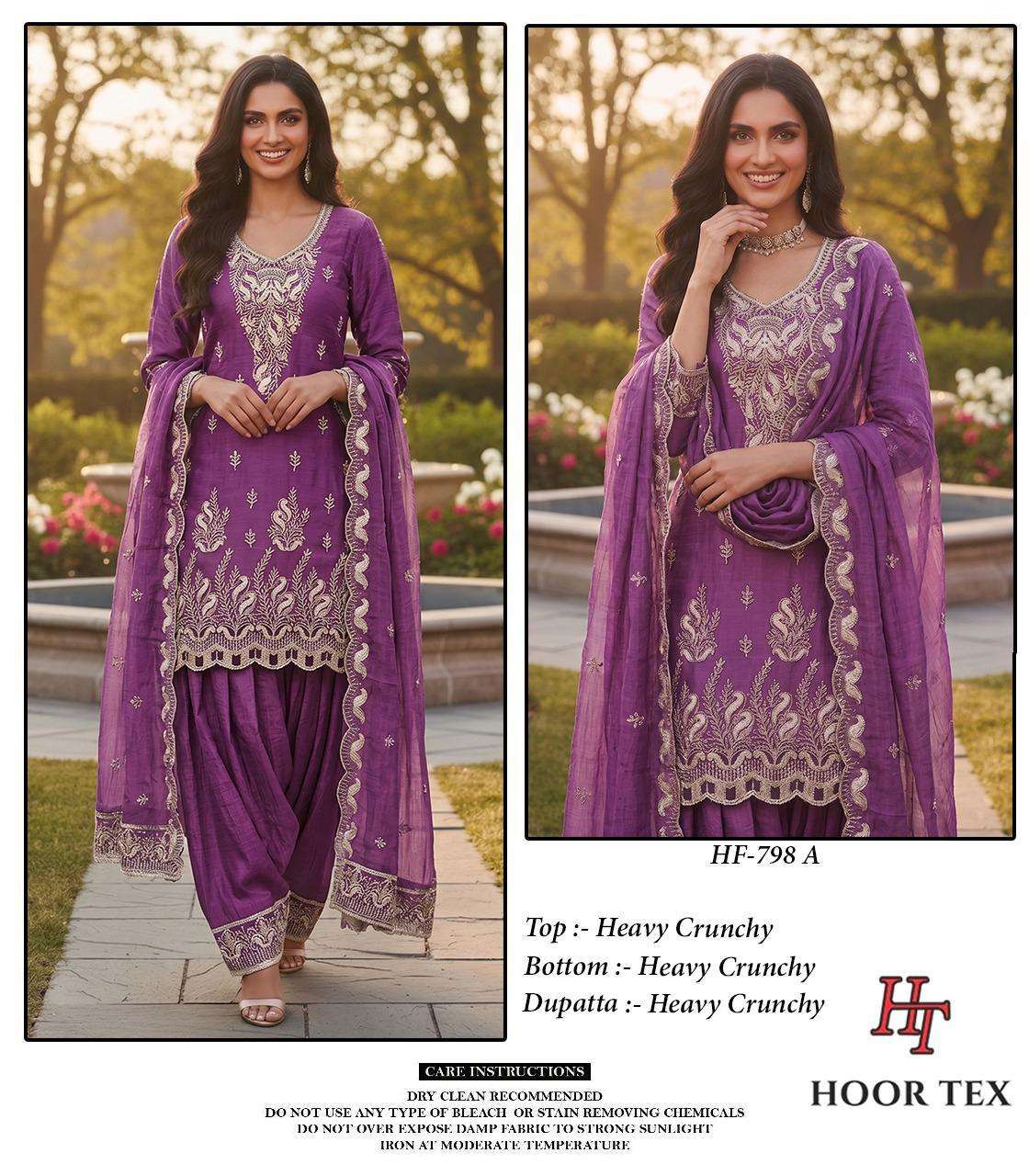 HOOR TEX HF-798 A TO D SERIES CRUNCHY EMBROIDERY PAKISTANI STITCHED SUIT SET-00020