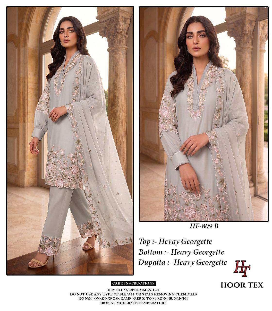 HOOR TEX HF-809 A TO D SERIES GEORGETTE EMBROIDERY STITCHED PAKISTANI SUIT-00020