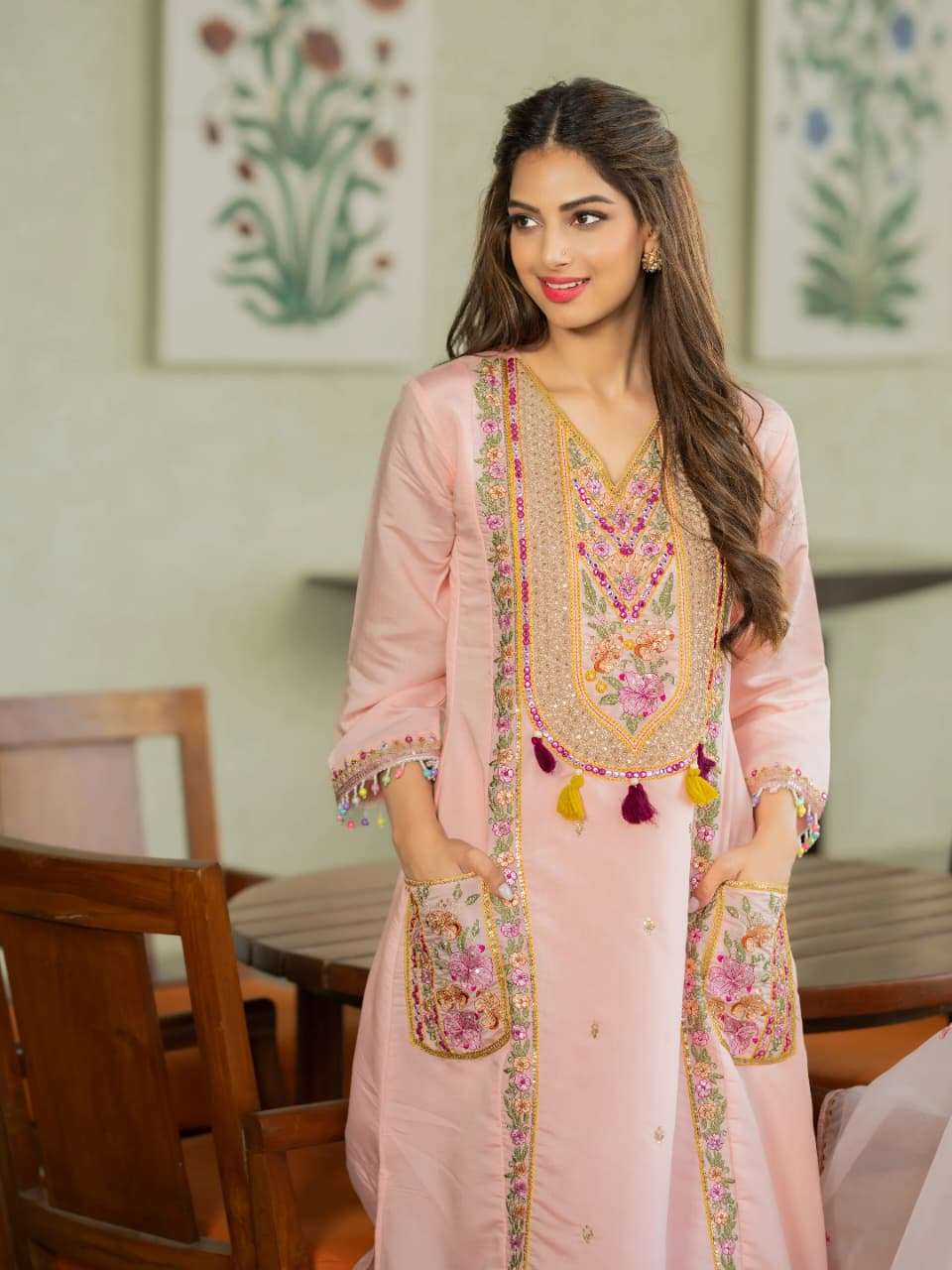 INDIRA BY ASLIWHOLESALE VISCOSE CHANDERI SILK WITH SEQUENCE DRESSES - 00264