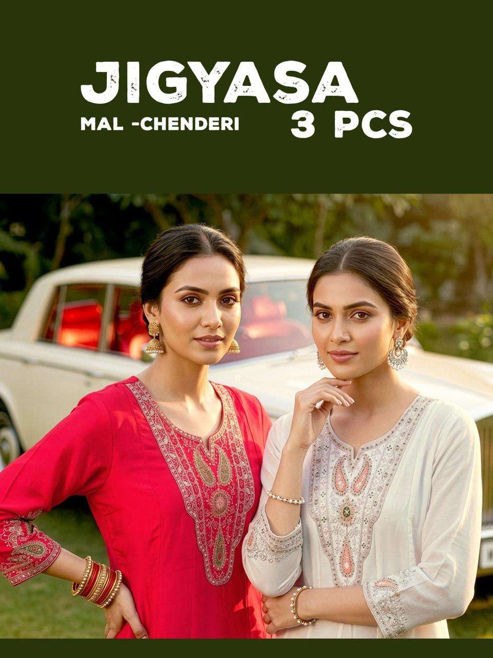 JIGYASA BY ASLIWHOLESALE MAL CHANDERI STITCHED EMBROIDERY ANARKALI SUITS - 00320