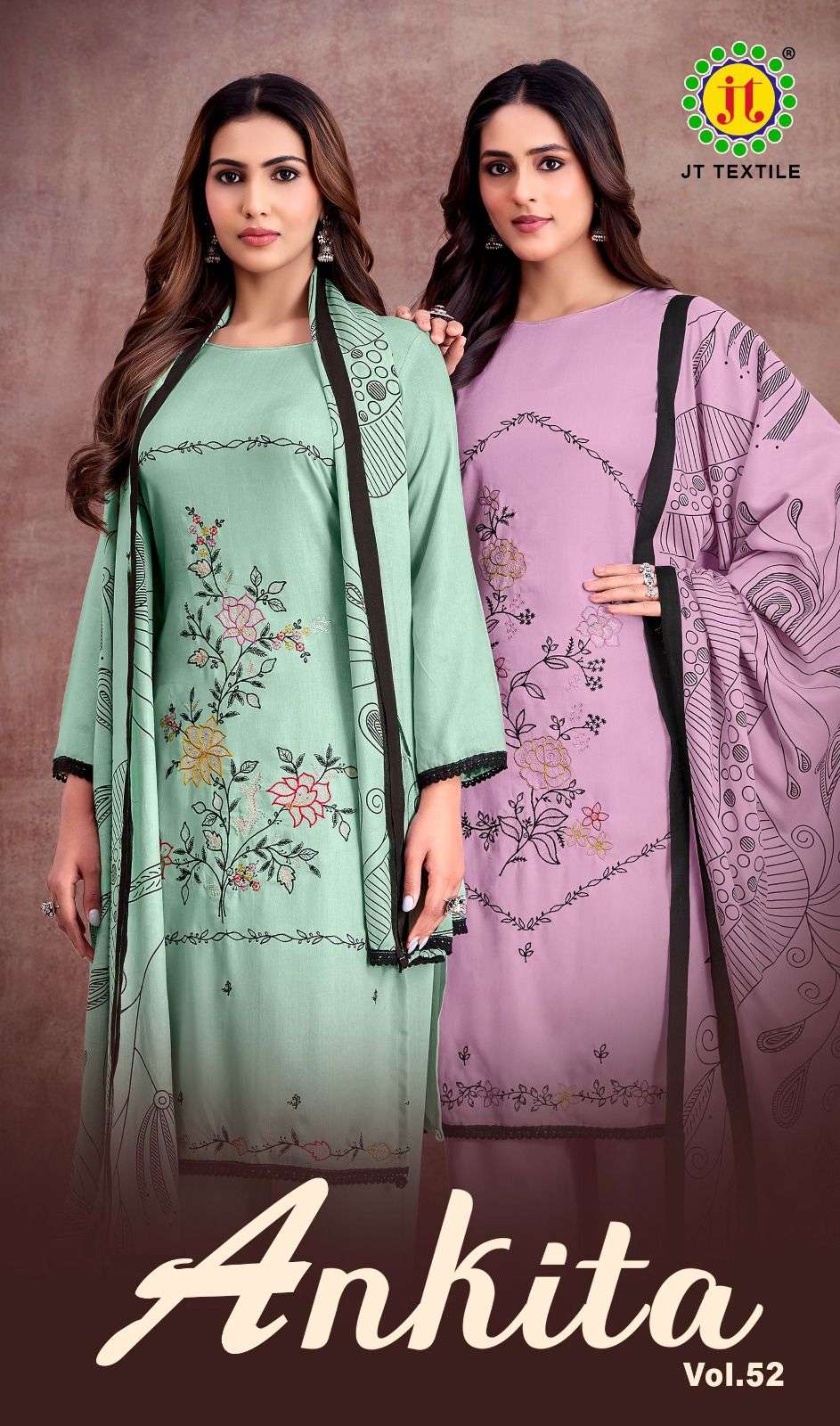 JT TEXTILE ANKITA VOL-52 5201 TO 52005 SERIES RAYON PRINTED UNSTITCHED SUIT-00062