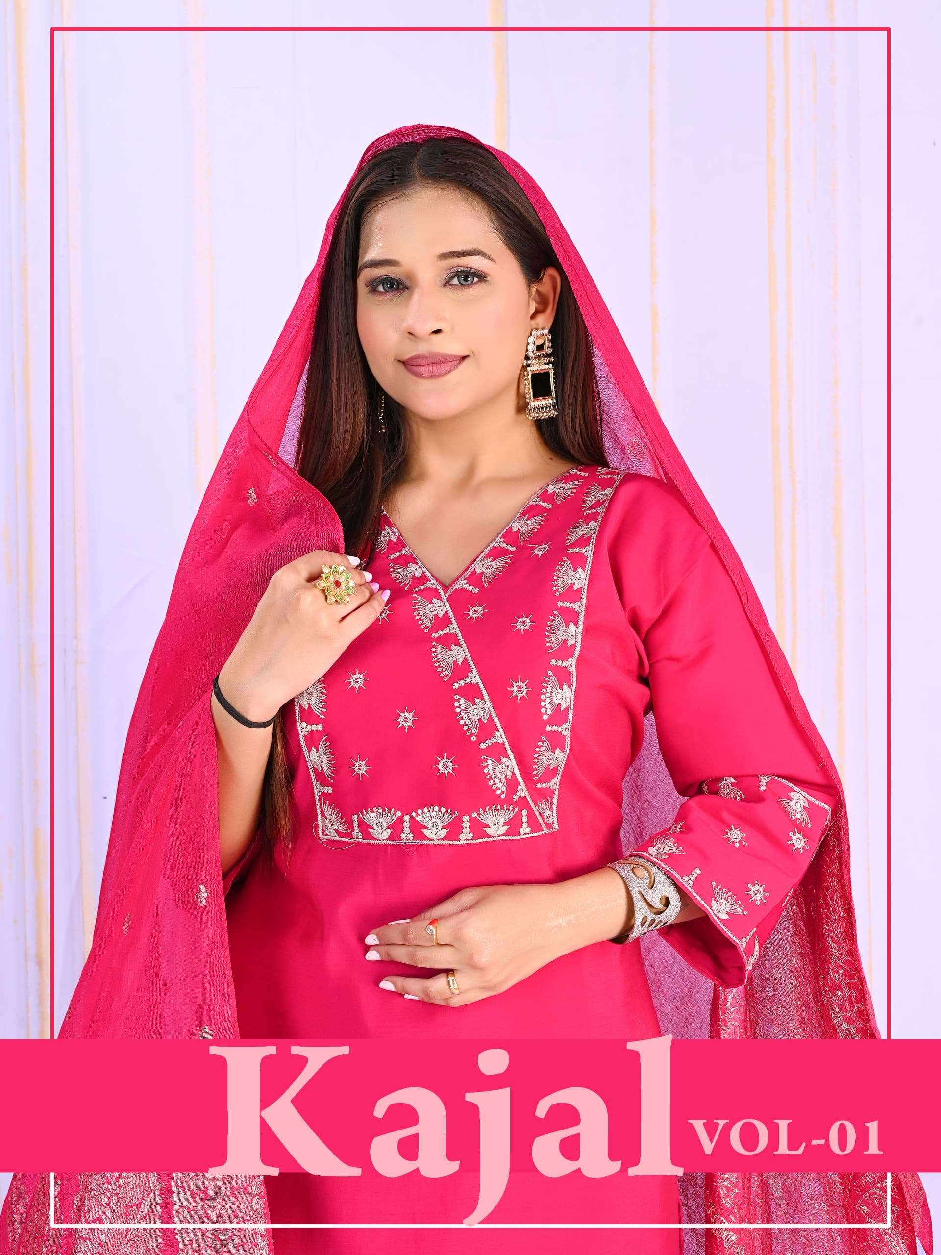 KAJAL VOL-1 BY ASLIWHOLESALE ROMAN SILK EMBROIDERY STITCHED SUIT SET-00320
