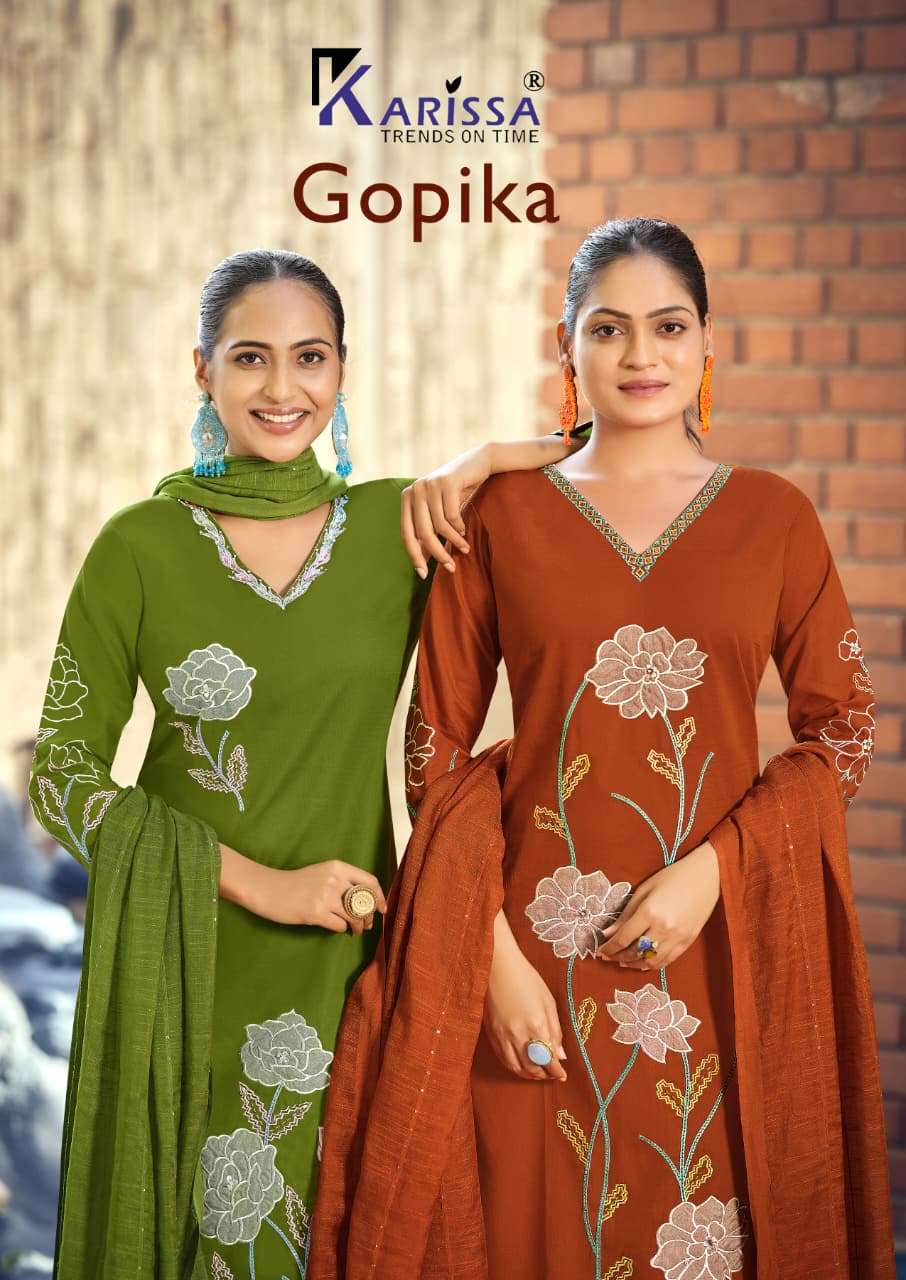 KARISSA GOPIKA 1001 TO 1004 SERIES COTTON EMBROIDERY STITCHED SUIT SET-00140