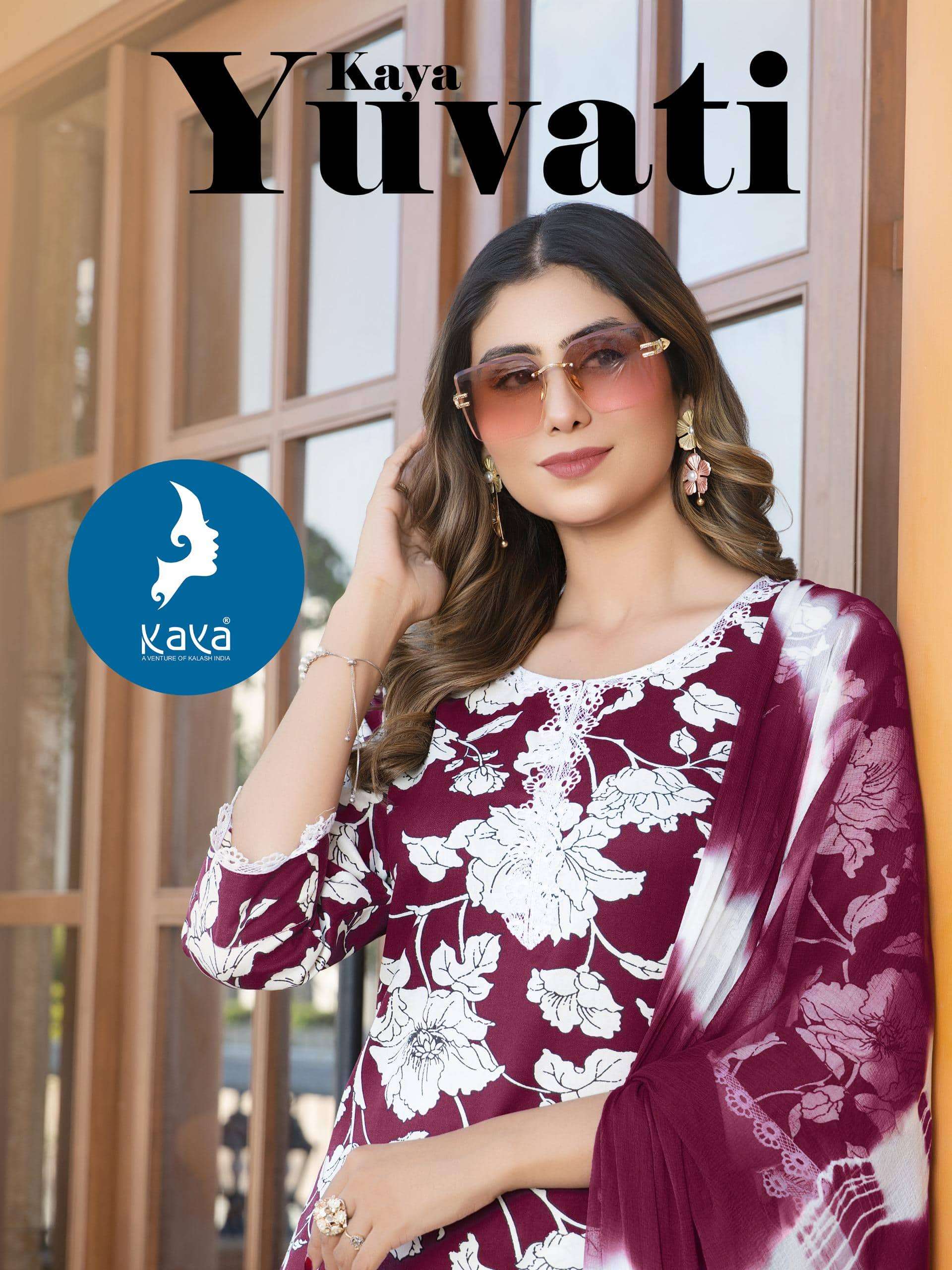 KAYA YUVATI 01 TO 06 SERIES RAYON PRITED STITCHED KURTI SUIT-00014
