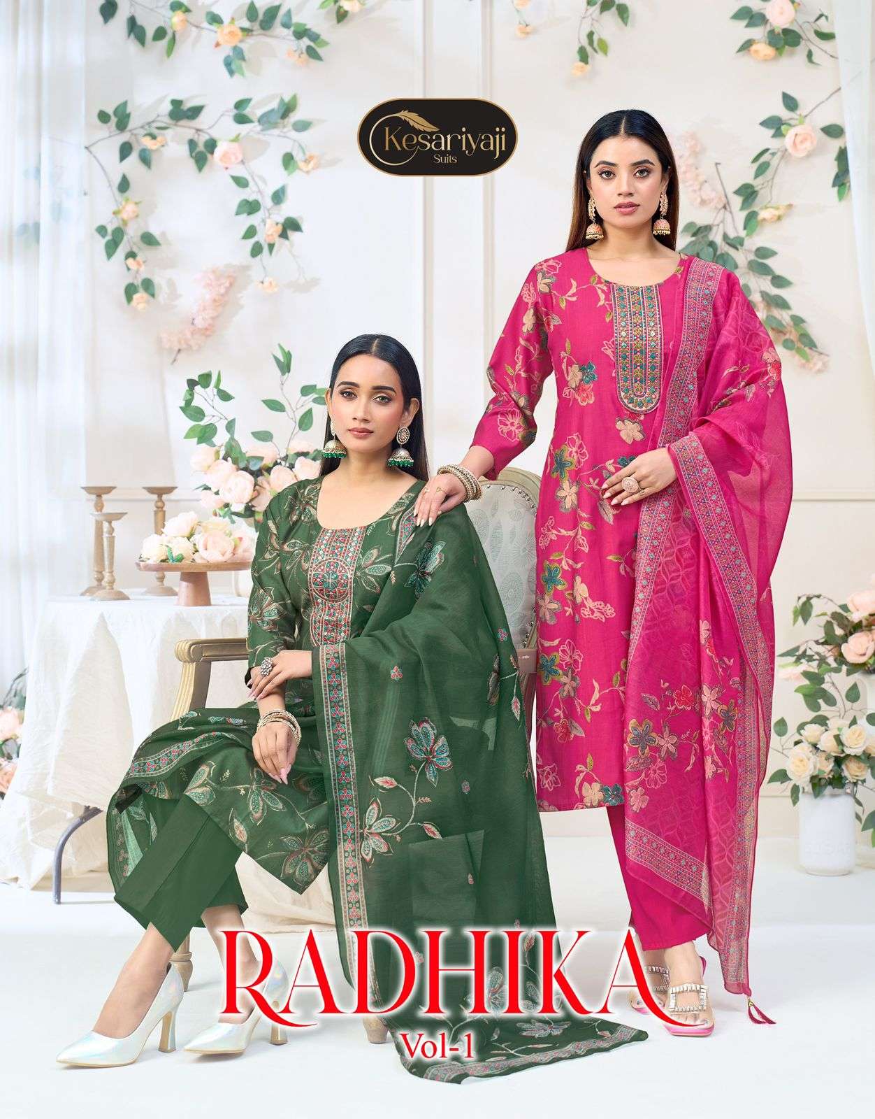 KESARIYA RADHIKA VOL-01 1001 TO 1008 SERIES VERTICAN EMBROIDERY STITCHED DRESSES SET-00140