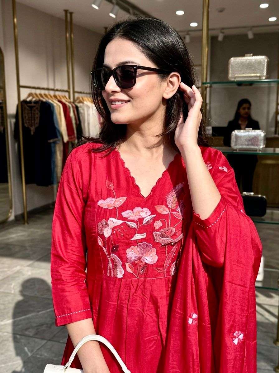 KF-2102 BY ASLIWHOLESALE CHANDERI EMBROIDERY DRESSES -00096