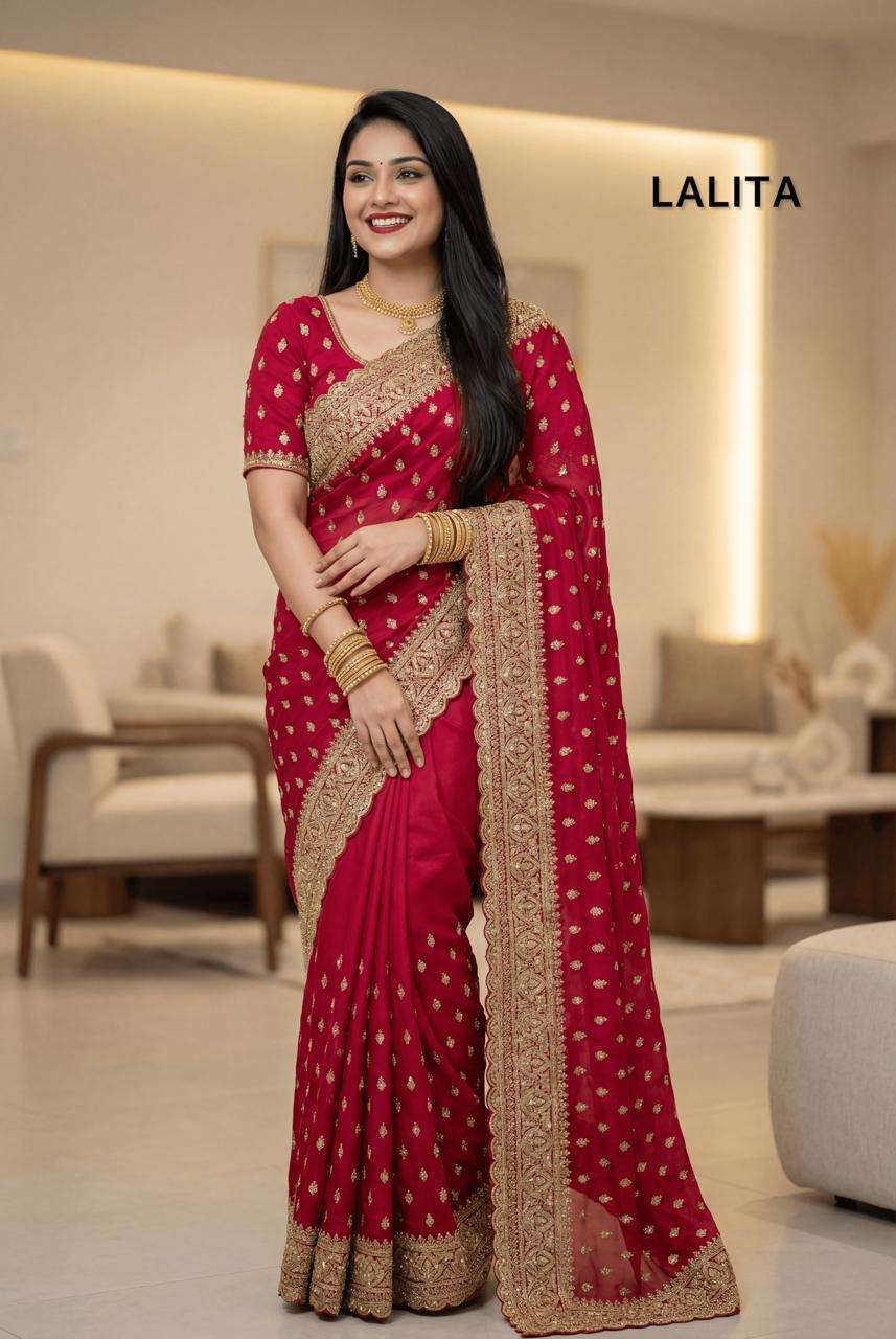 LALITA BY ASLIWHOLESALE SATIN THREAD WITH ZARI EMBROIDERY WORK SAREES - 00103