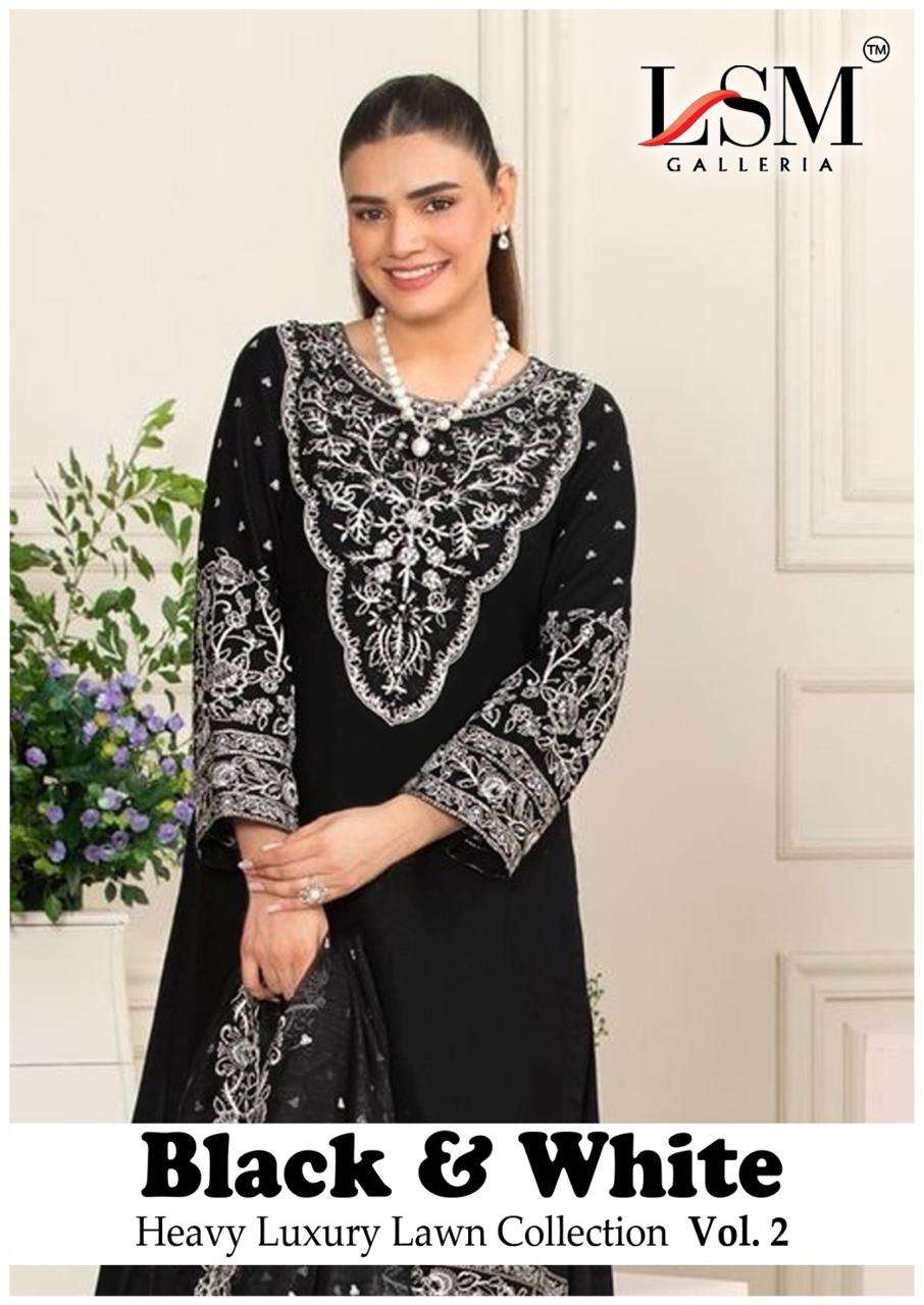 LSM GALLERIA BLACK AND WHITE VOL-02 121 TO 126 SERIES LAWN UNSTITCHED PAKISTANI SUIT-00201