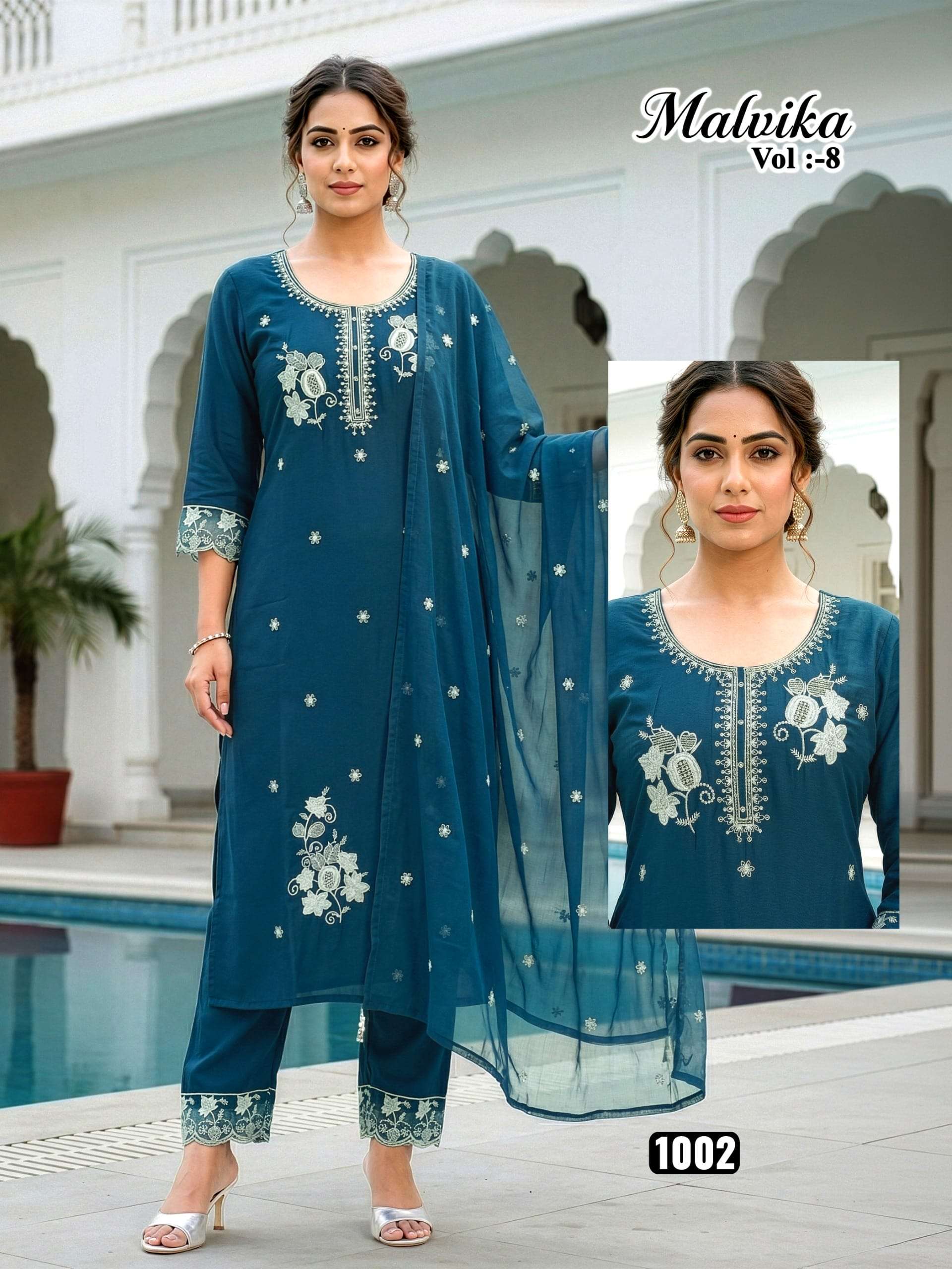 MALVIKA VOL-8 BY ASLIWHOLESALE ROMAN SILK EMBROIDERY WORK DRESSES - 00320
