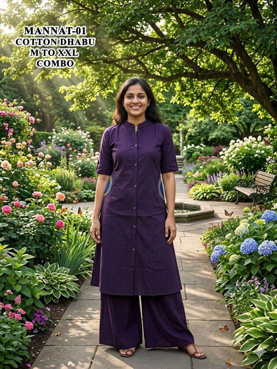  MANNAT BY ASLIWHOLESALE COTTON A-LINE KURTI WITH PLAZZO - 00320
