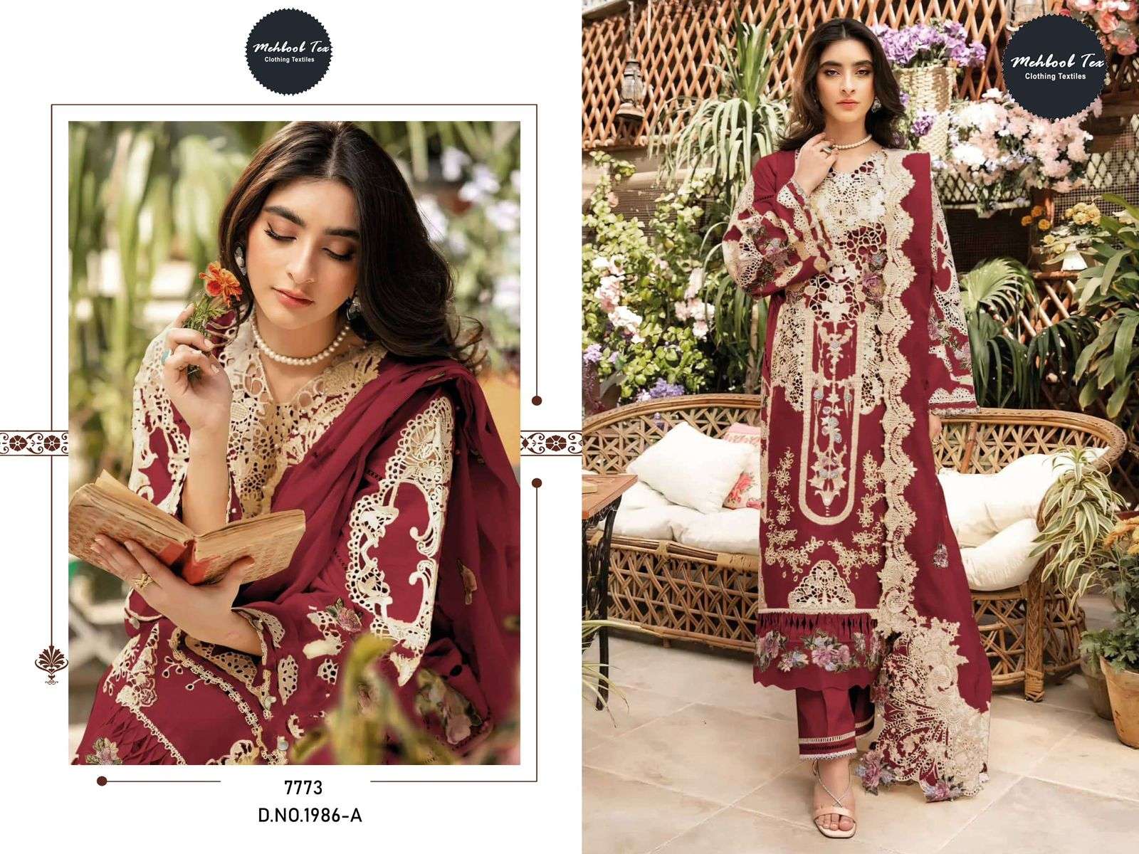 MEHBOOB TEX 1986 A TO D SERIES CAMBRIC COTTON EMBROIDERY PAKISTANI SUIT-00071