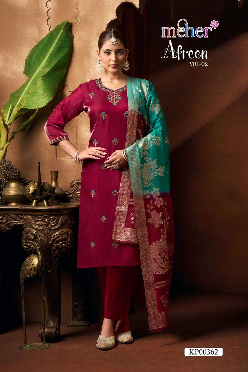 MEHER AFREEN VOL-2 362 TO 367 SERIES SATIN EMBROIDERY STITCHED PUNJABI SUIT-00140