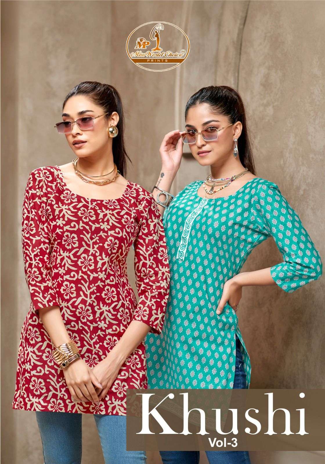 MISS WORLD KHUSHI VOL-03 3001 TO 3010 SERIES COTTON STITCHED KURTI SET-00015