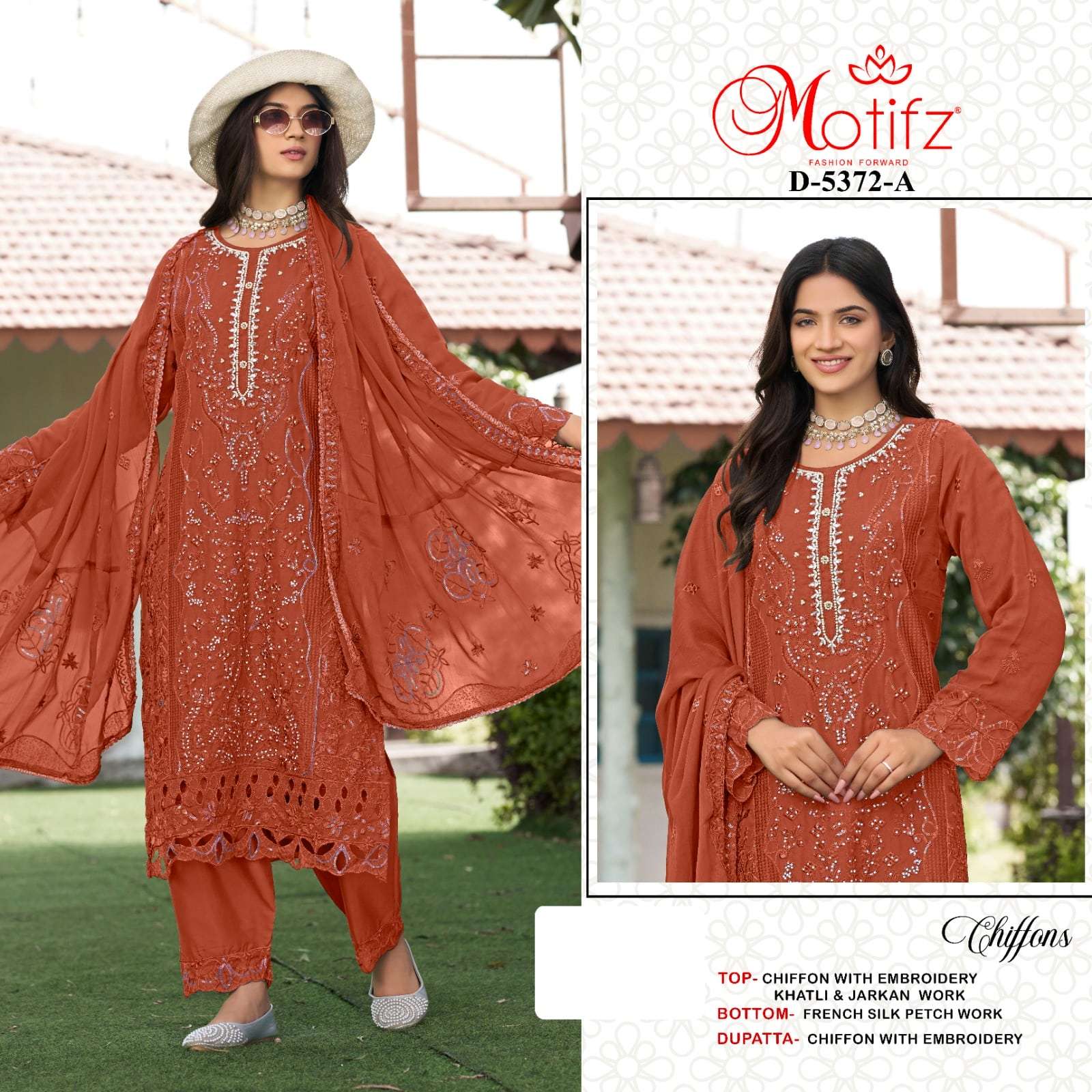MOTIFZ 5372 A TO D SERIES CHIFFON EMBROIDERY PAKISTANI DRESSES SET-00201