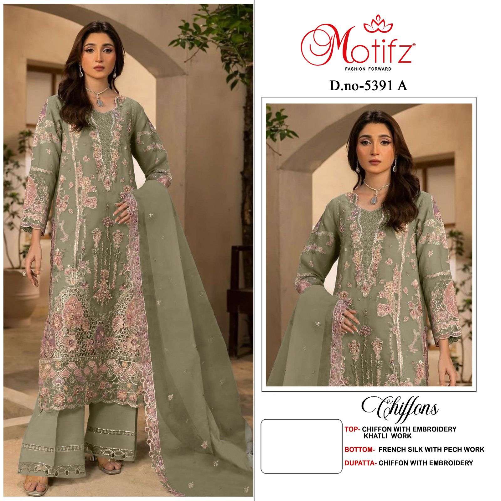 MOTIFZ 5391 A TO D SERIES CHIFFON EMBROIDERY PAKISTANI DRESSES SET-00201
