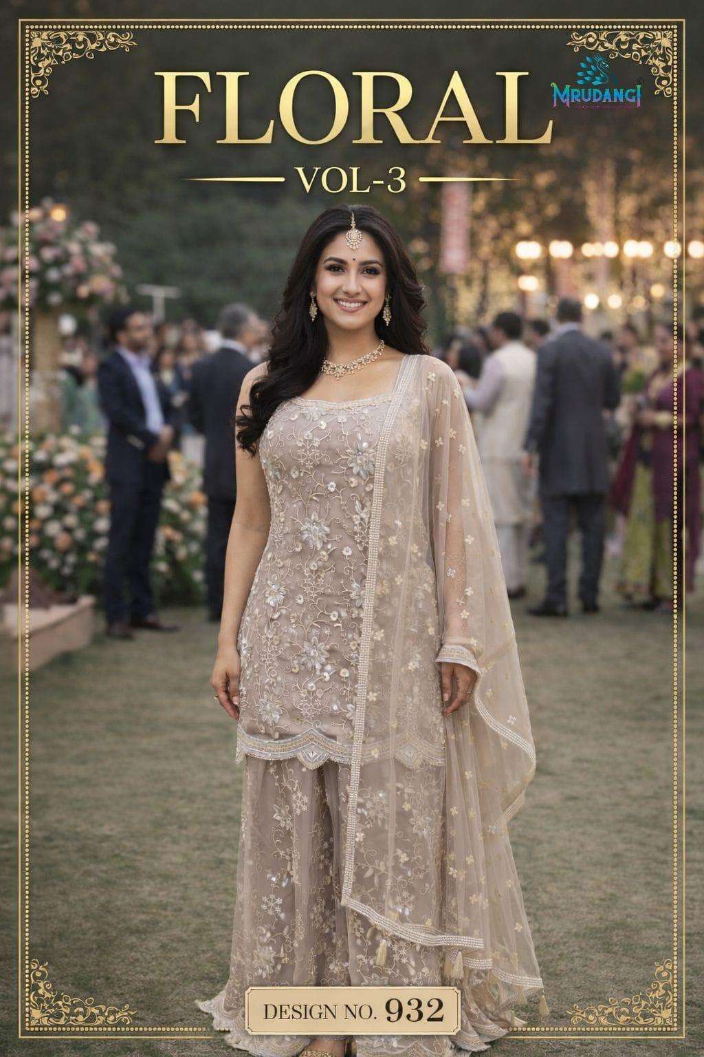  MRUDANGI FLORAL VOL-3 REAL PREMIUM NET EMBROIDERED DRESSES - 00095