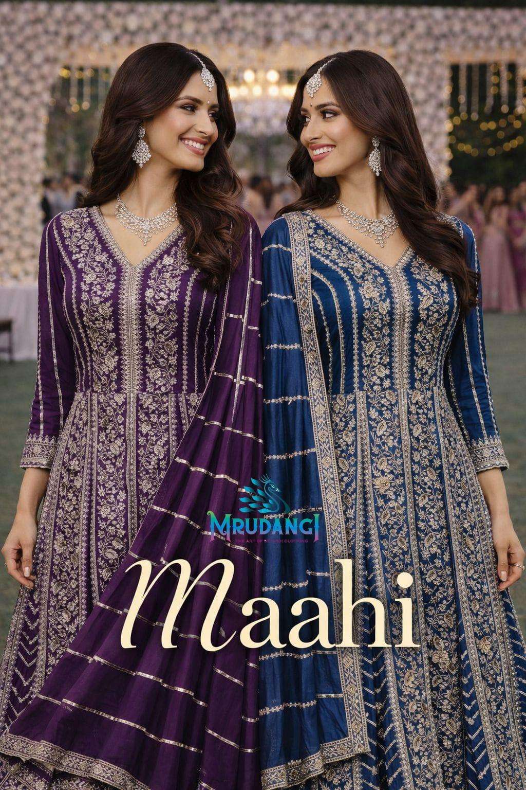 MRUDANGI MAAHI PREMIUM CHINON EMBROIDERY DRESSES - 00095