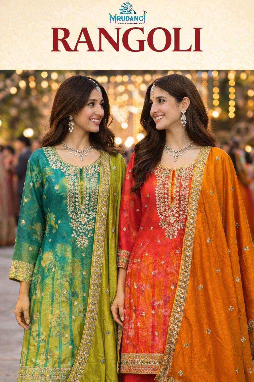 MRUDANGI RANGOLI REAL PREMIUM CHINON EMBROIDERED & MIRROR WORK DRESSES - 00095
