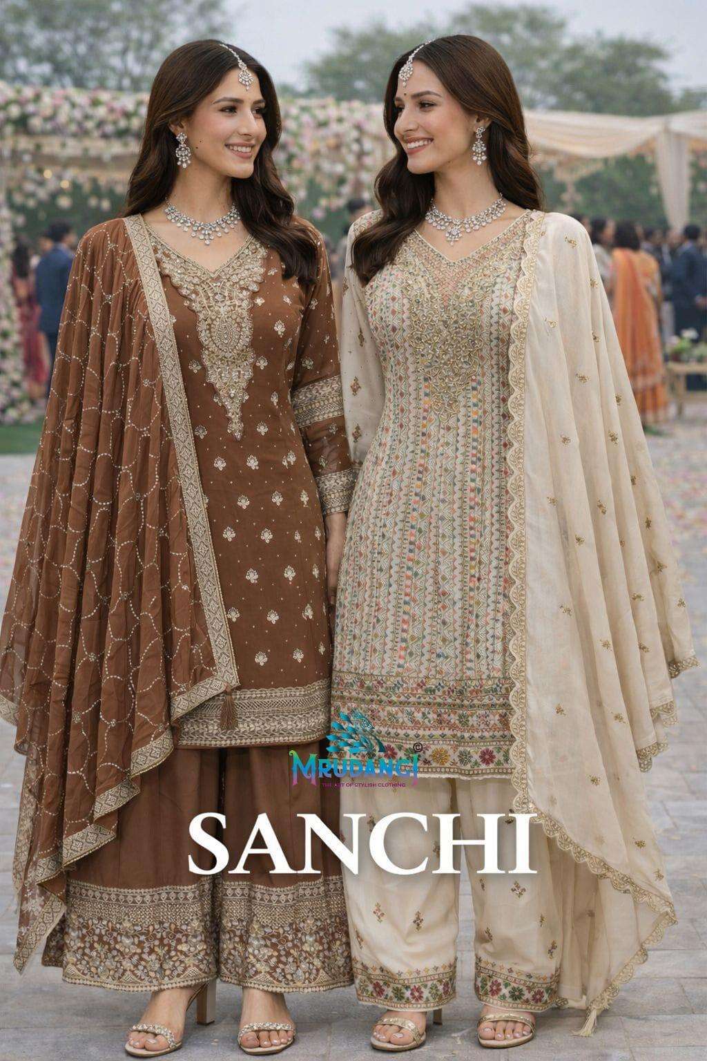  MRUDANGI SANCHI PREMIUM GEORGETTE EMBROIDERED SEQUENCE SHARARA SUITS - 00095