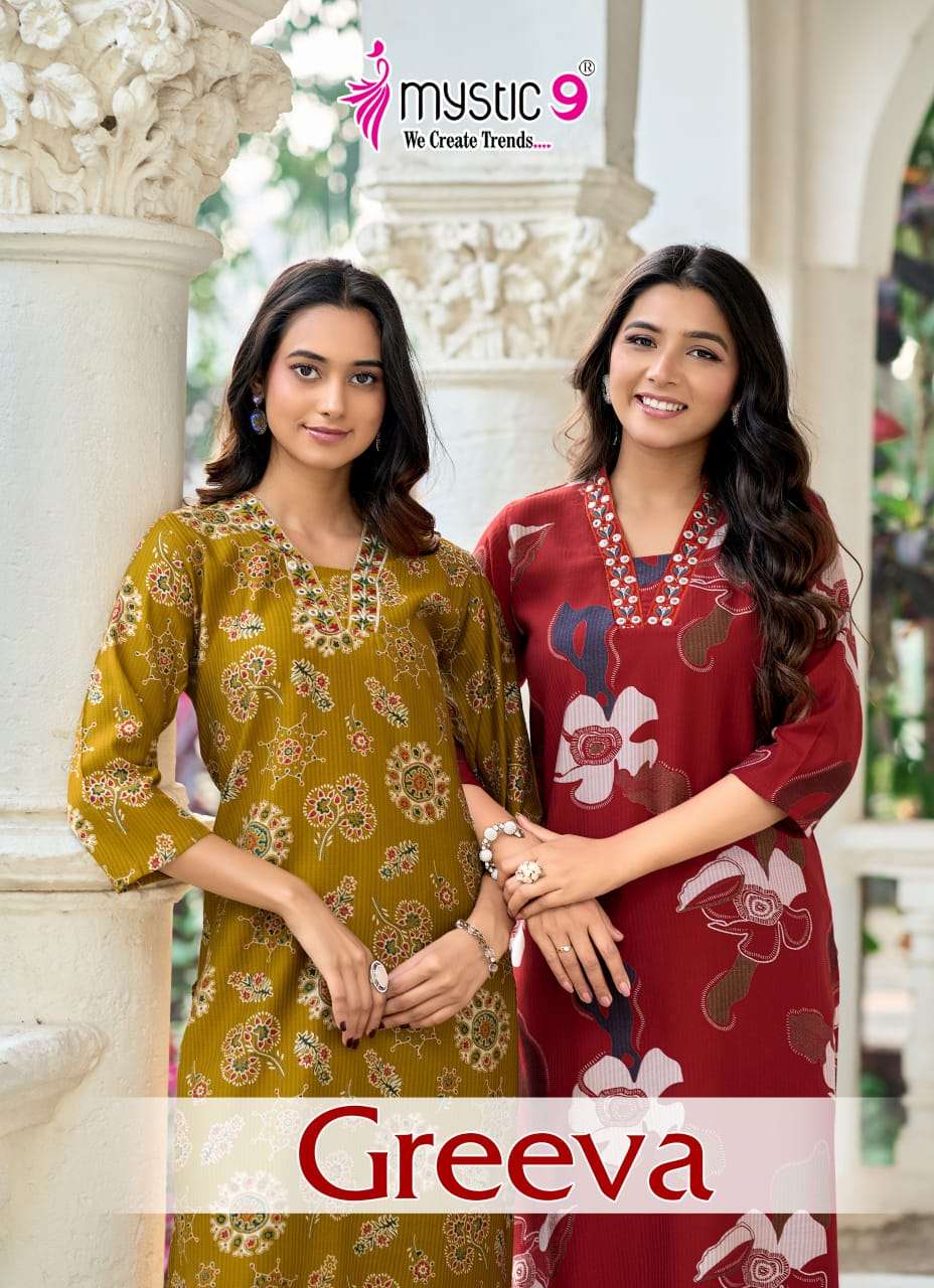 MYSTIC9 GREEVA VOL-1 1001 TO 1010 SERIES BERLIN PRINTED STITCHED KURTA SET-00140