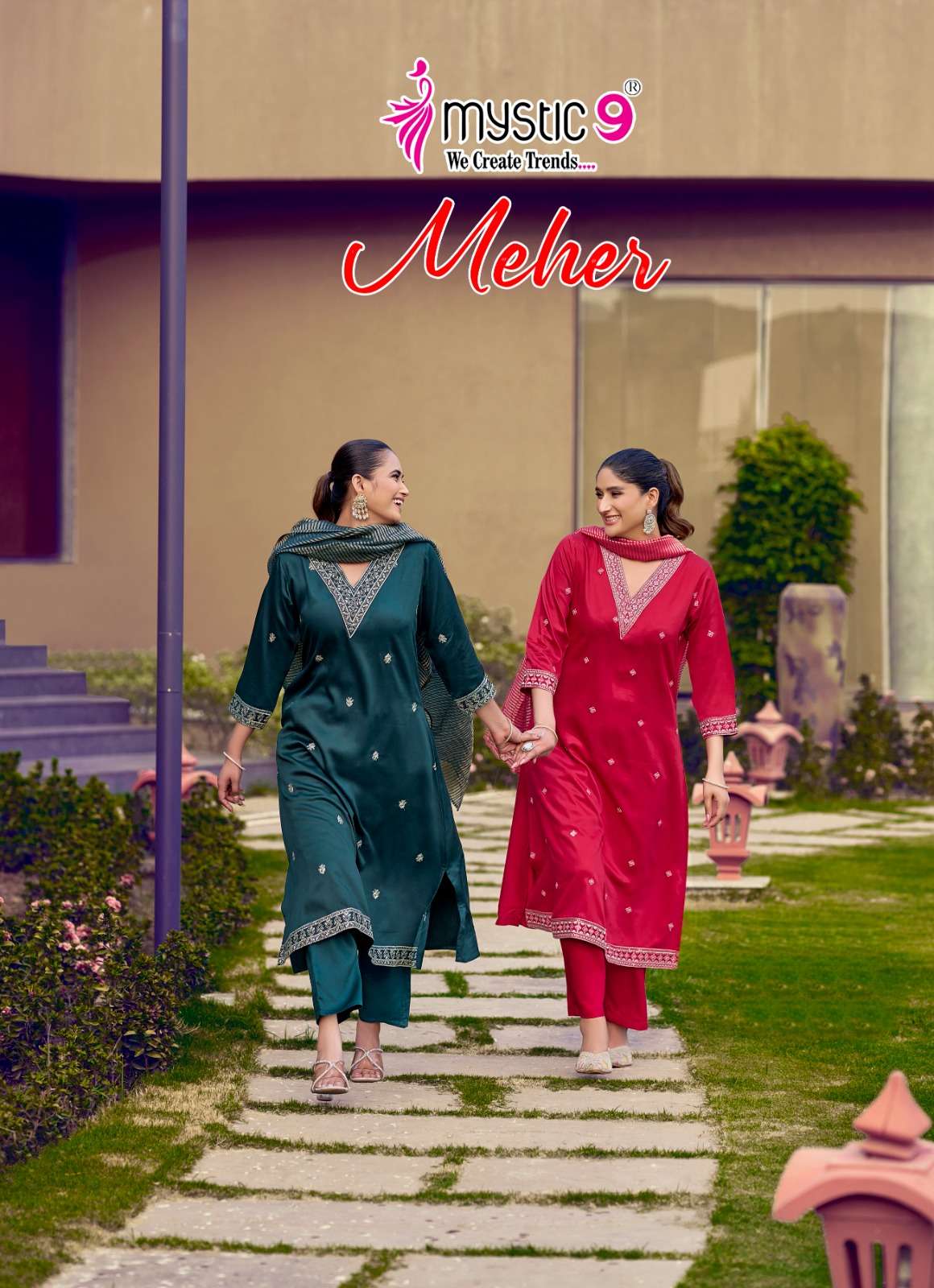 MYSTIC9 MEHER VOL-1 CREPE STITCHED EMBROIDERY ANARKALI SUIT SET-00140