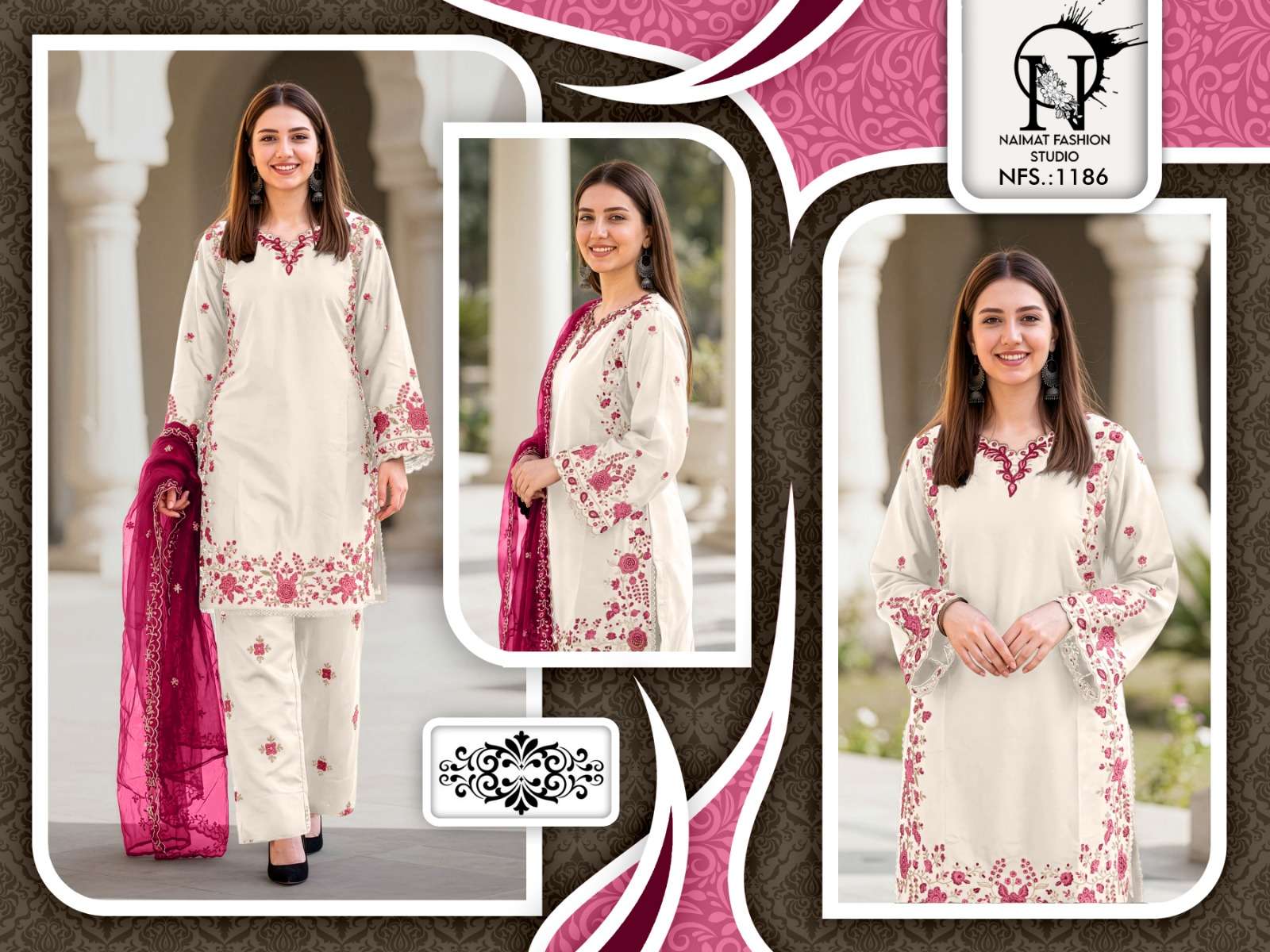 NAIMAT FASHION NFS-1186 SATIN EMBROIDERY STITCHED DRESSES - 00088