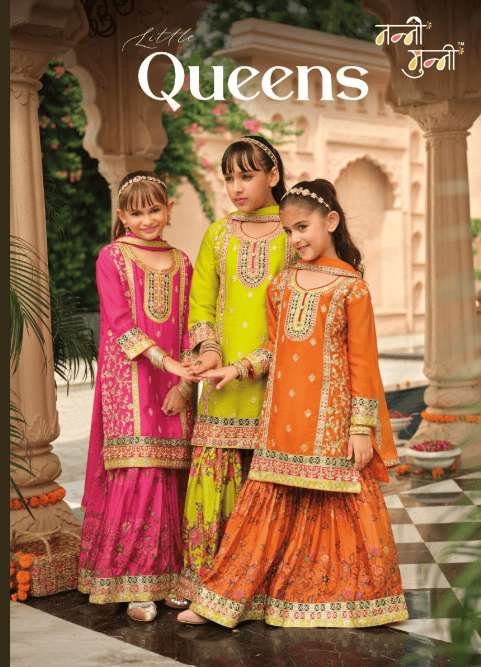NANNI-MUNNI QUEEN 26 TO 28 SERIES CHINON EMBROIDERY SHARARA DRESSES SET-00289