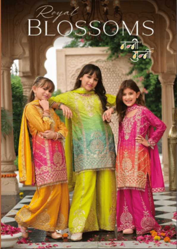 NANNI-MUNNI ROYAL BLOSSOMES 29 TO 31 SERIES CHINON EMBROIDERY PAKISTANI SUIT SET-00289
