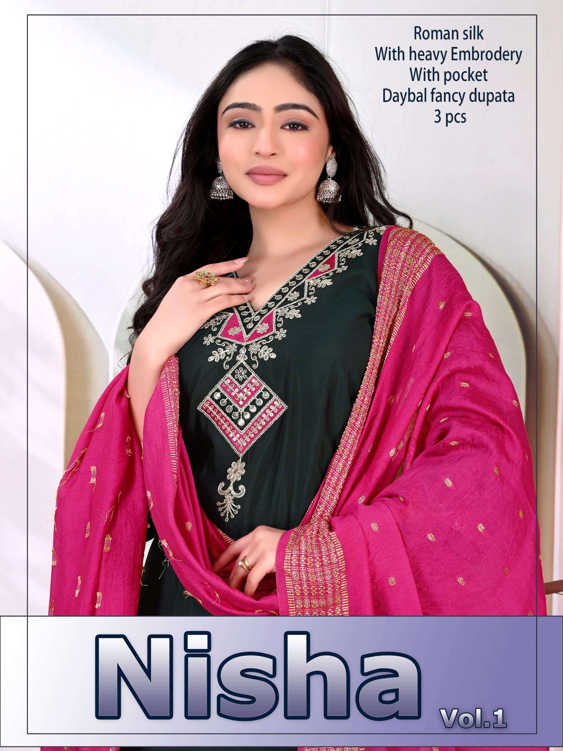 NISHA VOL-1 BY ASLIWHOLESALE ROMAN SILK EMBROIDERY STITCHED DRESSES -00320