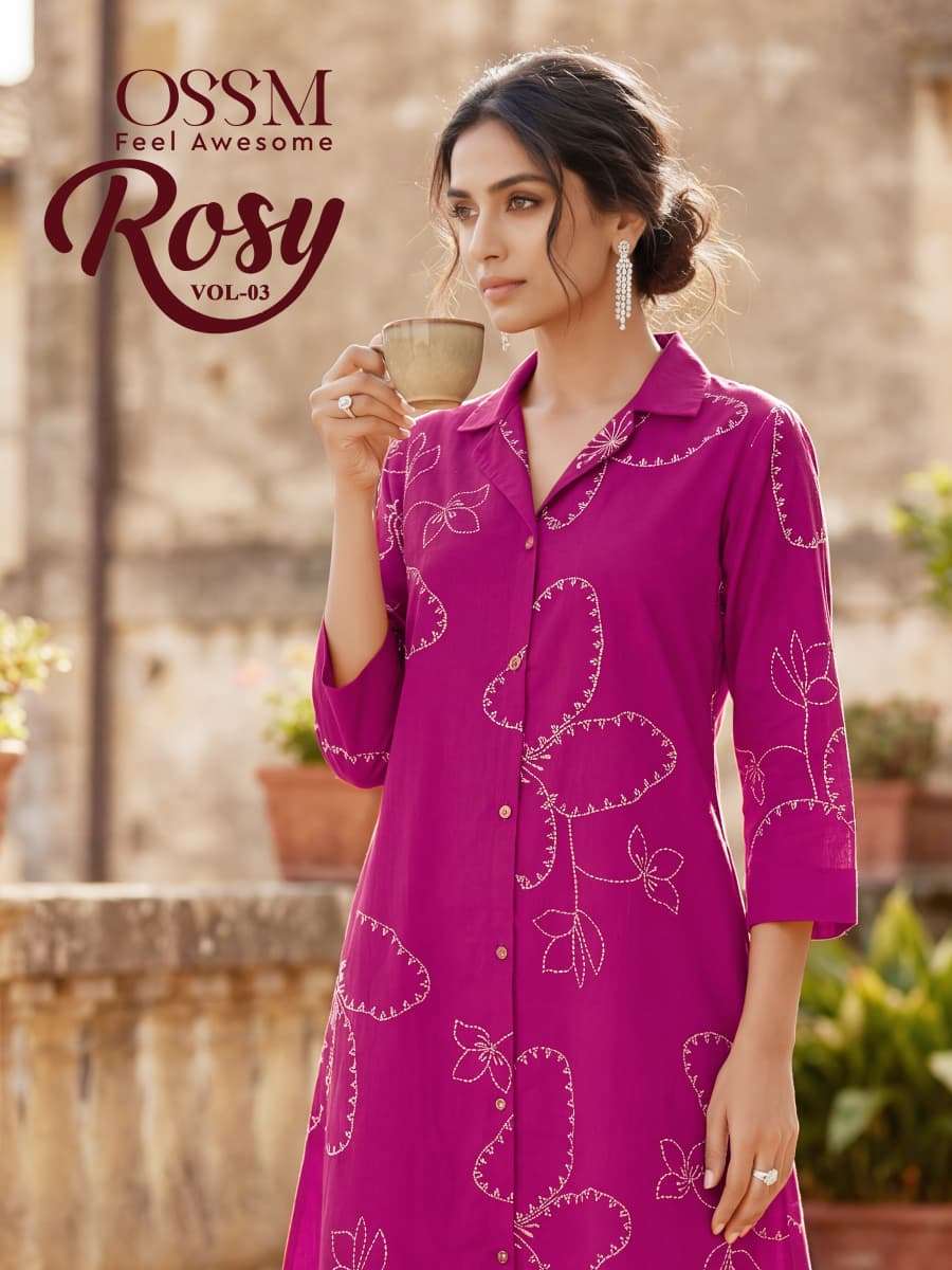 OSSM ROSY VOL-3 301 TO 306 SERIES PRINTED COTTON EMBROIDERY KURTIS-00140