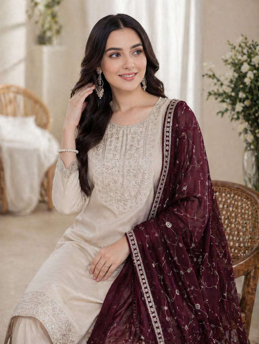 PANACHE BY ASLIWHOLESALE VICHITRA SILK WITH SEQUENCE EMBROIDERY DRESSES - 00264