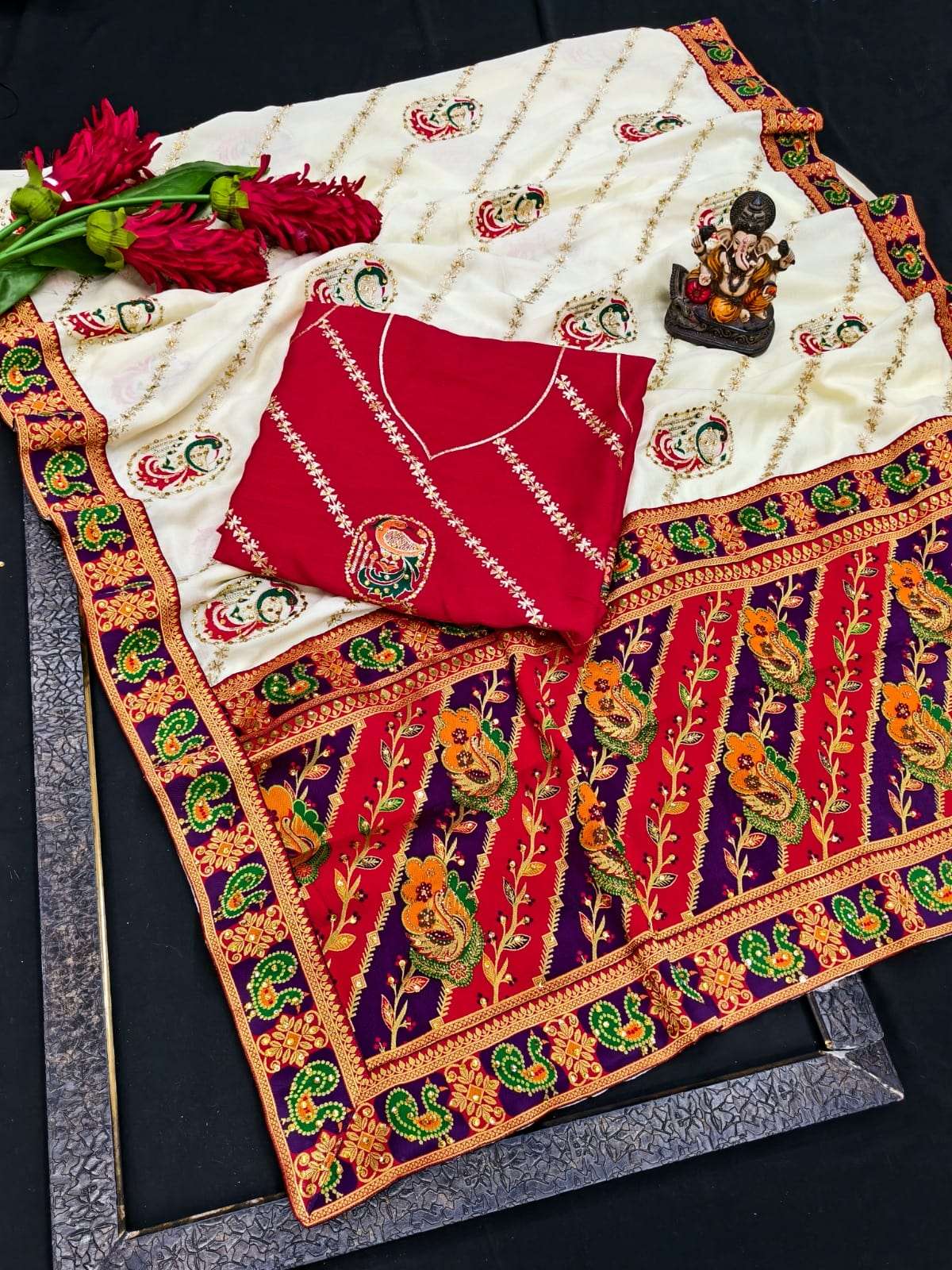 PANETAR BY ASLIWHOLESALE DOLA SILK EMBROIDERY WORK SAREES - 00125