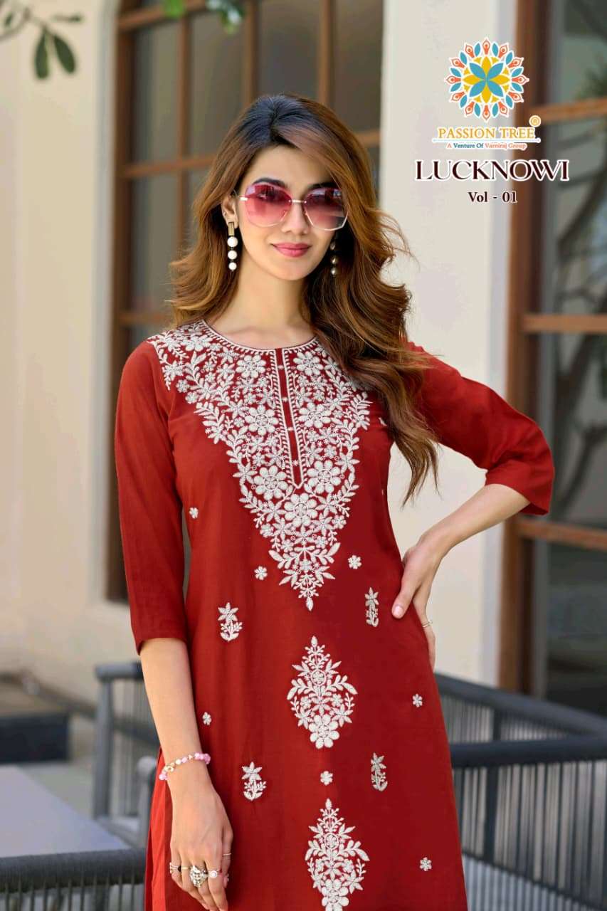 PASSION TREE LUCKNOWI VOL-1 1001 TO 1008 SERIES  COTTON PRINTED KURTI SET-00014