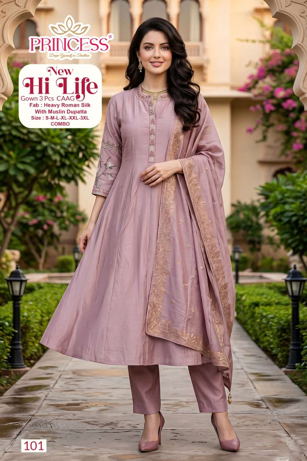 PRINCESS HI LIFE HEAVY ROMAN SILK STITCHED ANARKALI SUITS - 00320