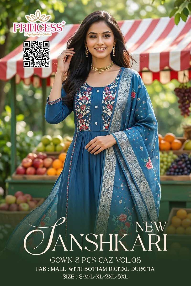PRINCESS SANSHKARI MUL CHANDERI EMBROIDERY STITCHED ANARKALI SUITS - 00320