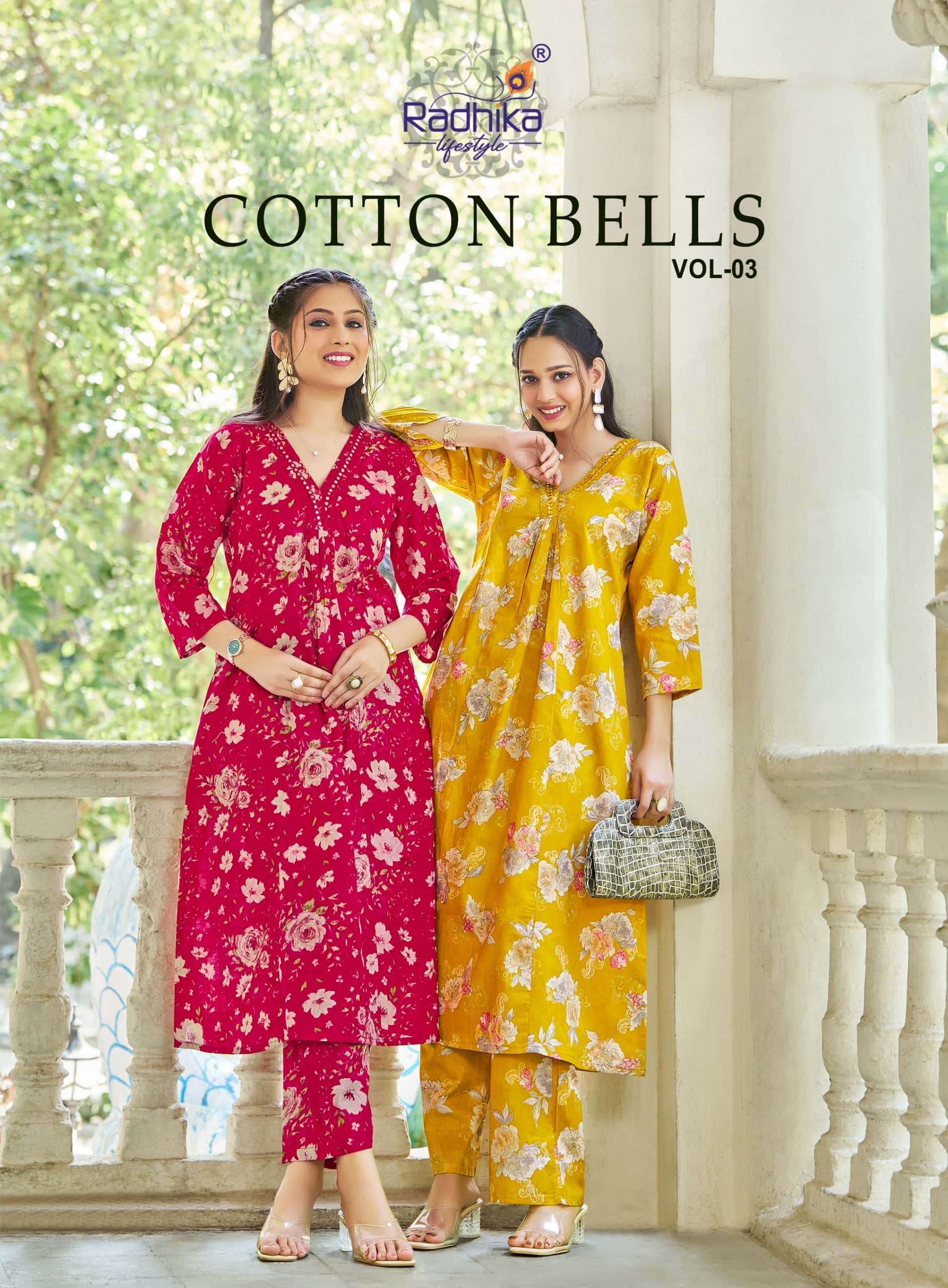 RADHIKA LIFESTYLE COTTON BELLS VOL-3 3001 TO 3006 SERIES COTTON PRINTED KURTA SET-00140