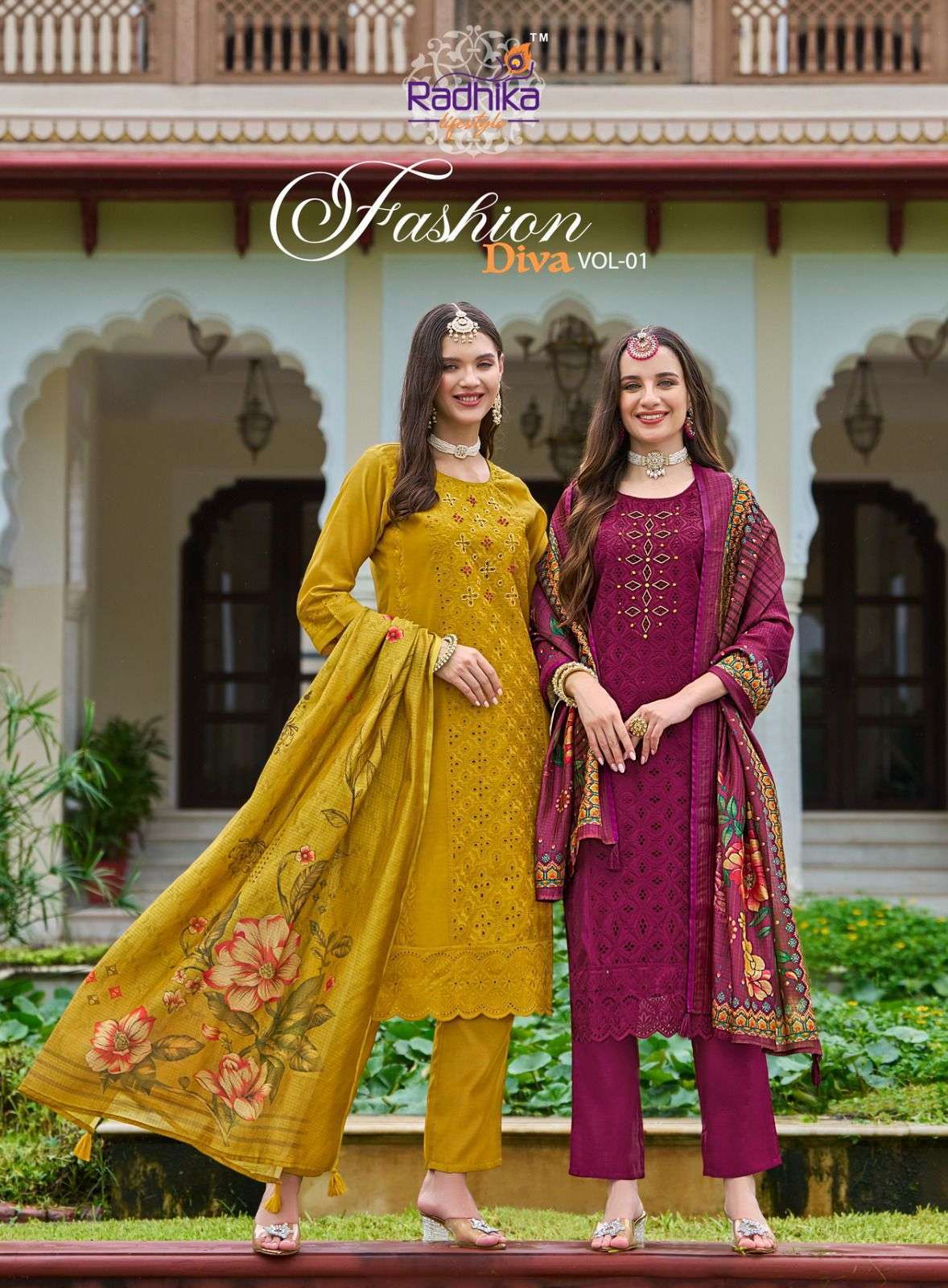 RADHIKA LIFESTYLE FASHION DIVA VOL-1 1001 TO 1006 SERIES CHANDERI SILK STITCHED SUIT SET-00014