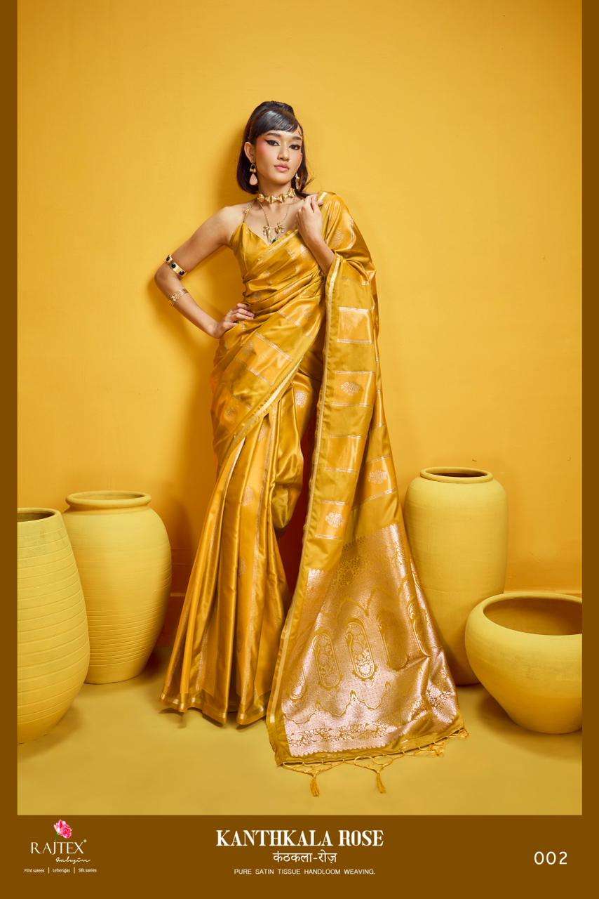 RAJTEX KANTHKALA ROSE 001 TO 006 SERIES SATIN HANDLOOM SILK PRINTED SAREES-00137