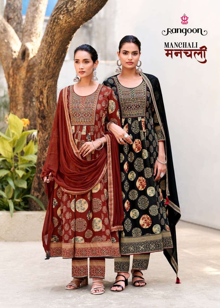 RANGOON MANCHALI 10021 TO 10024 SERIES COTTON PRINTED ANARKALI SUIT SET-00325