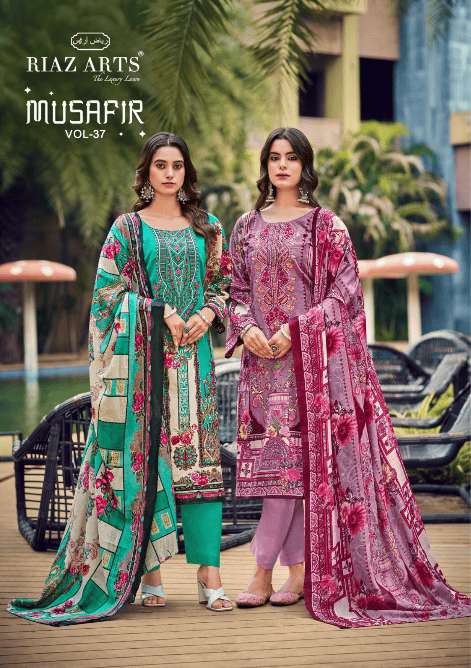 RIAZ ART MUSAFIR VOL-37 1001 TO 1006 SERIES CAMBRIC COTTON PRINTED PAKISTANI SUIT-00011