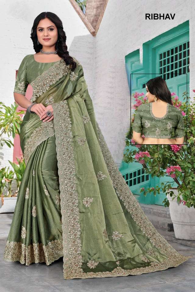 RIBHAV BY ASLIWHOLESALE SILK EMBROIDERY WORK SAREES - 00103