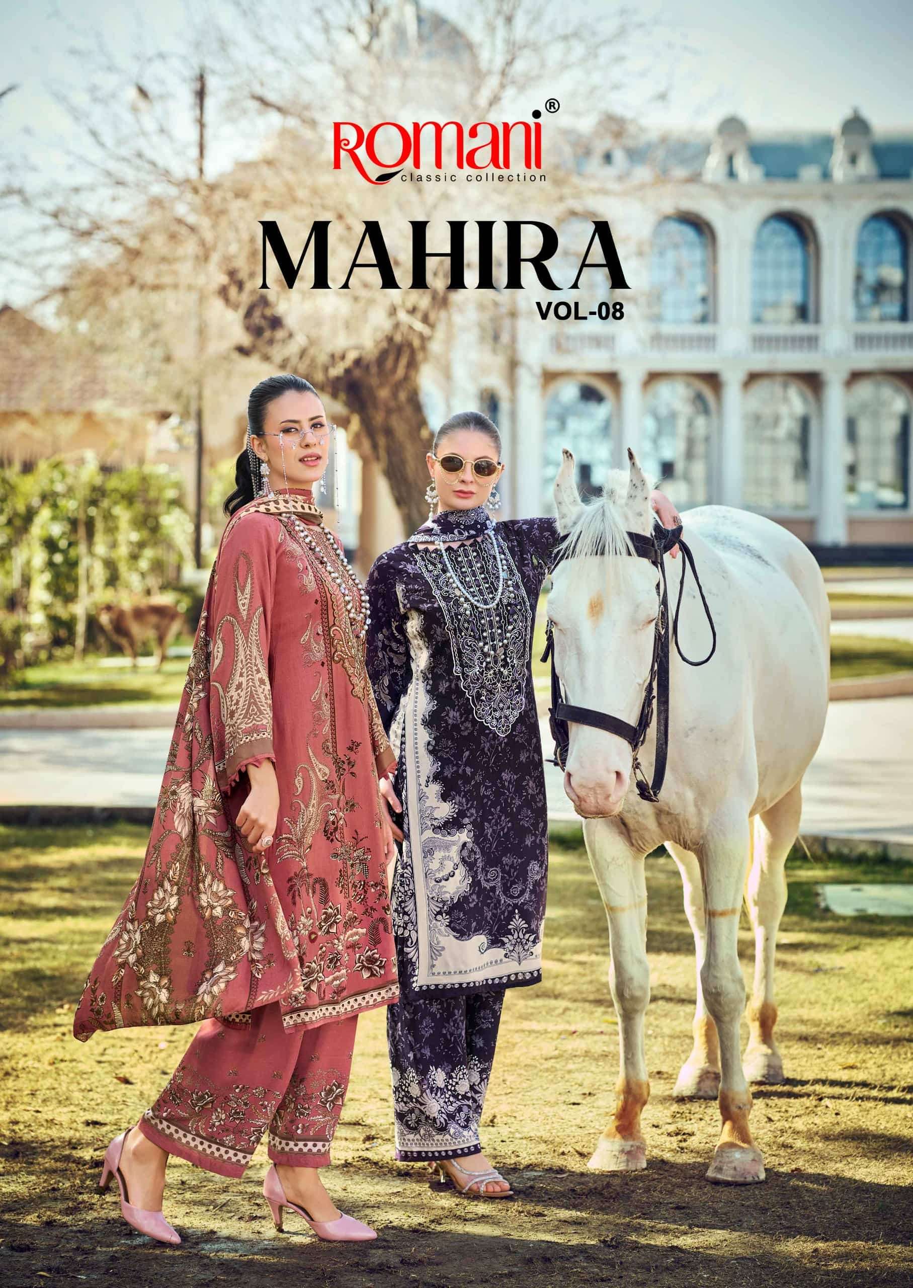 ROMANI MAHIRA VOL-08 1143-001 TO 1143-008 SERIES PURE COTTON EMBROIDERY PRINTED PAKISTANI DRESSES-00...