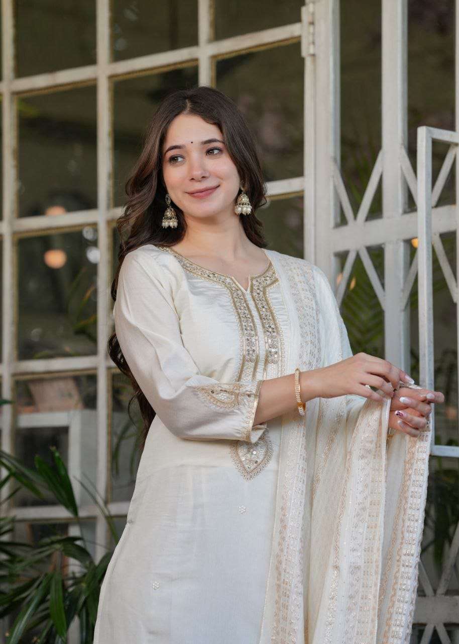 SC610 BY ASLIWHOLESALE VISCOSE CHANDERI WITH SEQUENCE EMBROIDERY DRESSES-00264