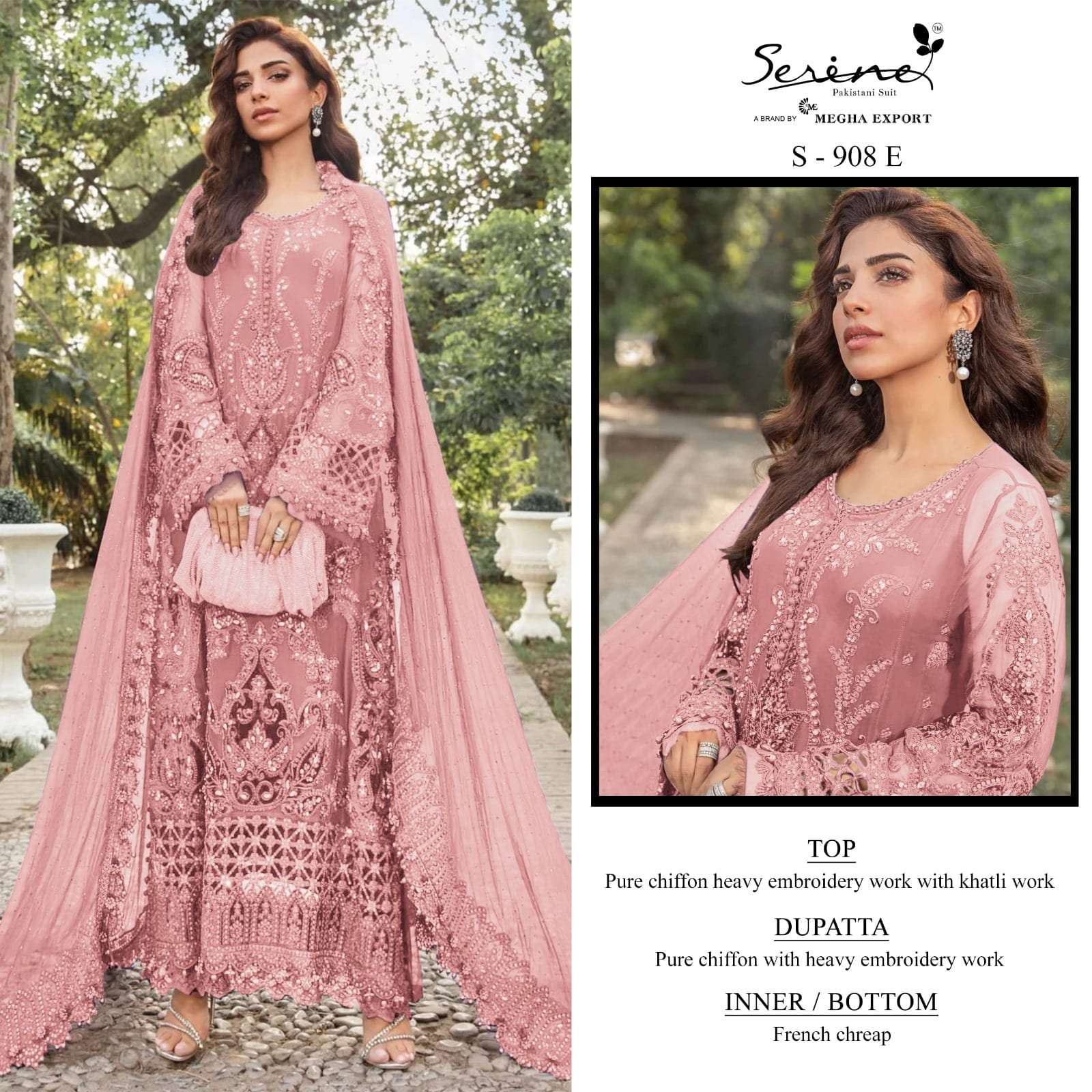 SERINE S-908 A TO D SERIES CHIFFON EMBROIDERY PAKISTANI DRESSES SET-00201